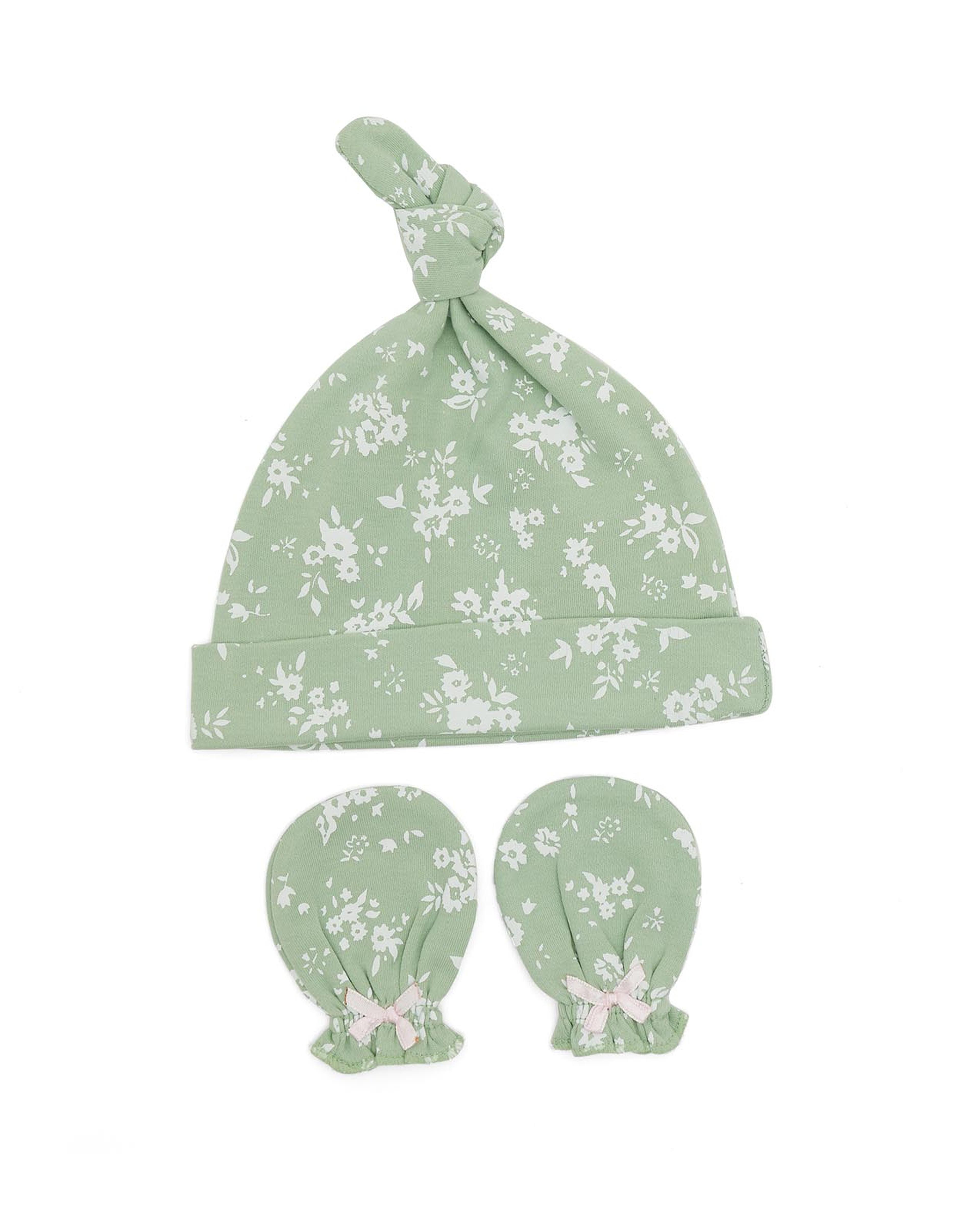 Printed Cap and Mittens Set