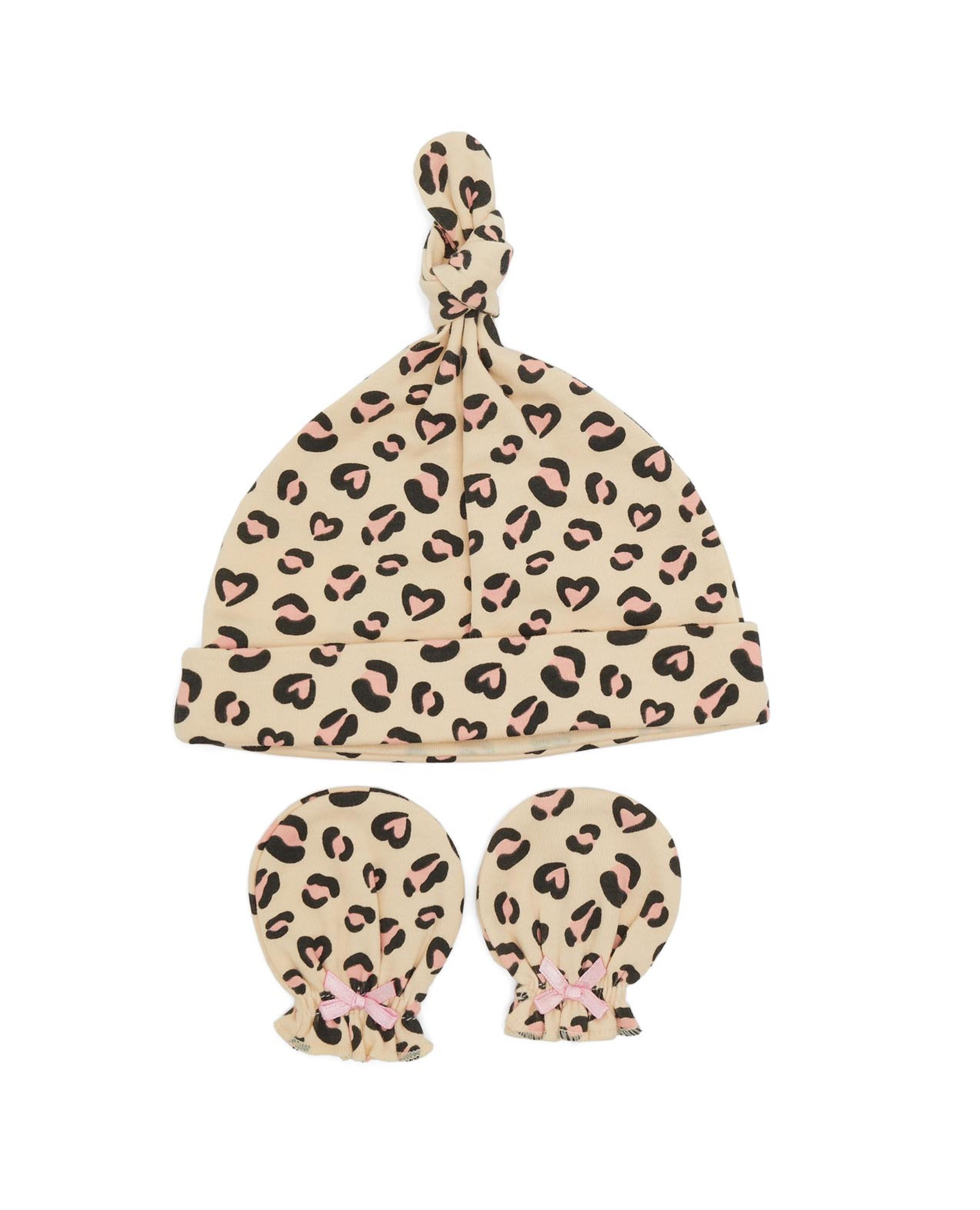 Printed Cap and Mittens Set