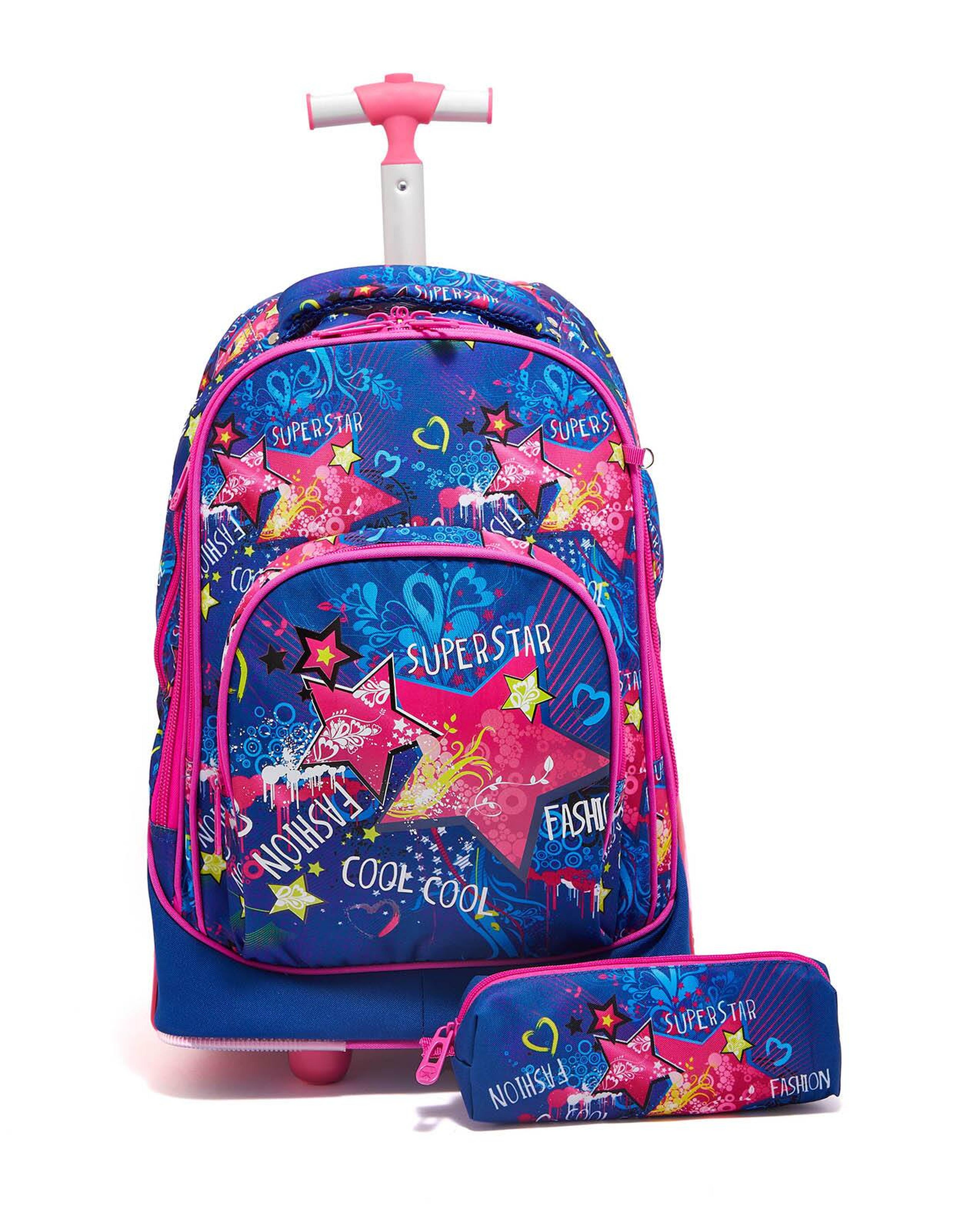 Printed Trolley Backpack with Pencil Case