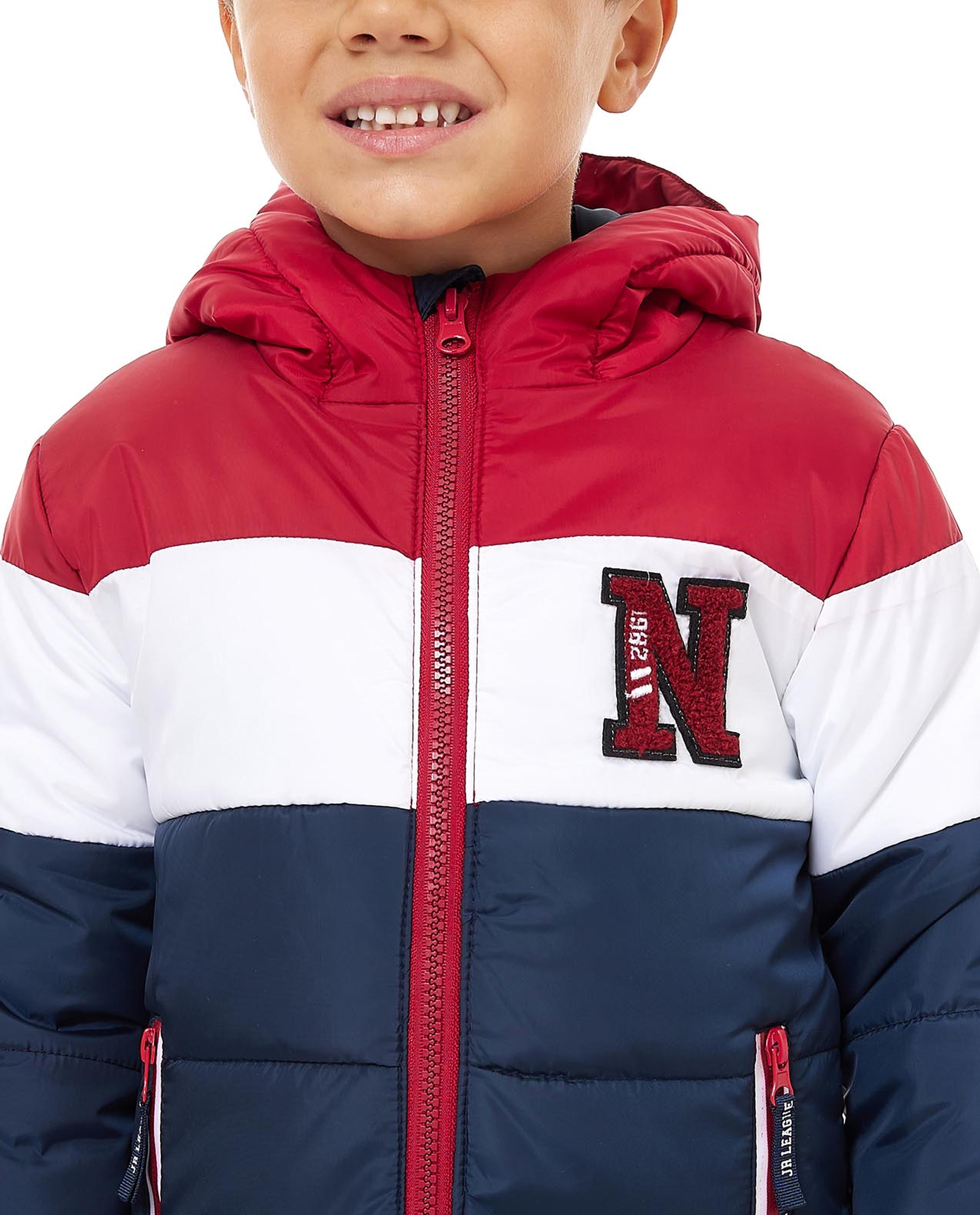 Color Block Puffer Jacket with Zipper Closure