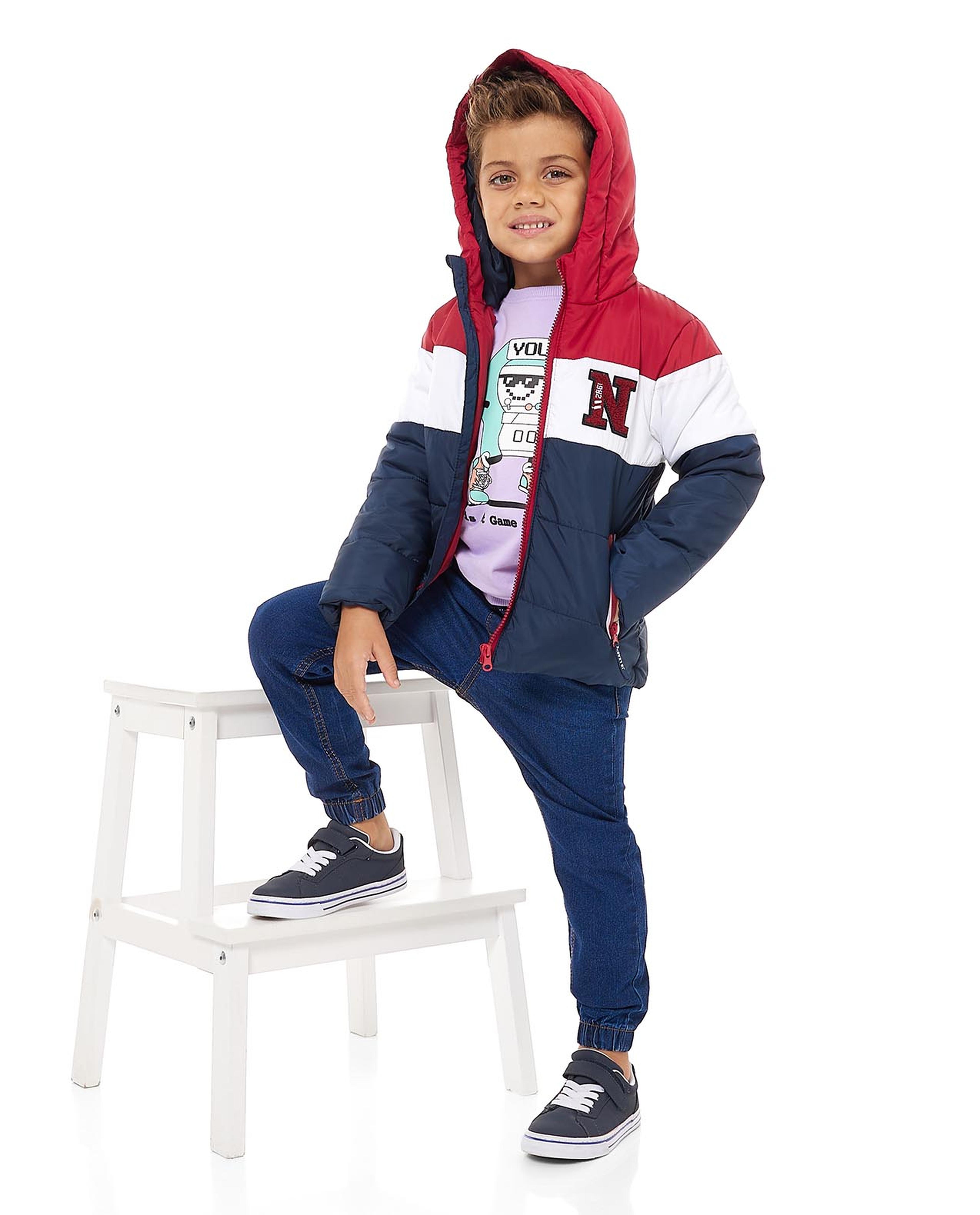 Color Block Puffer Jacket with Zipper Closure