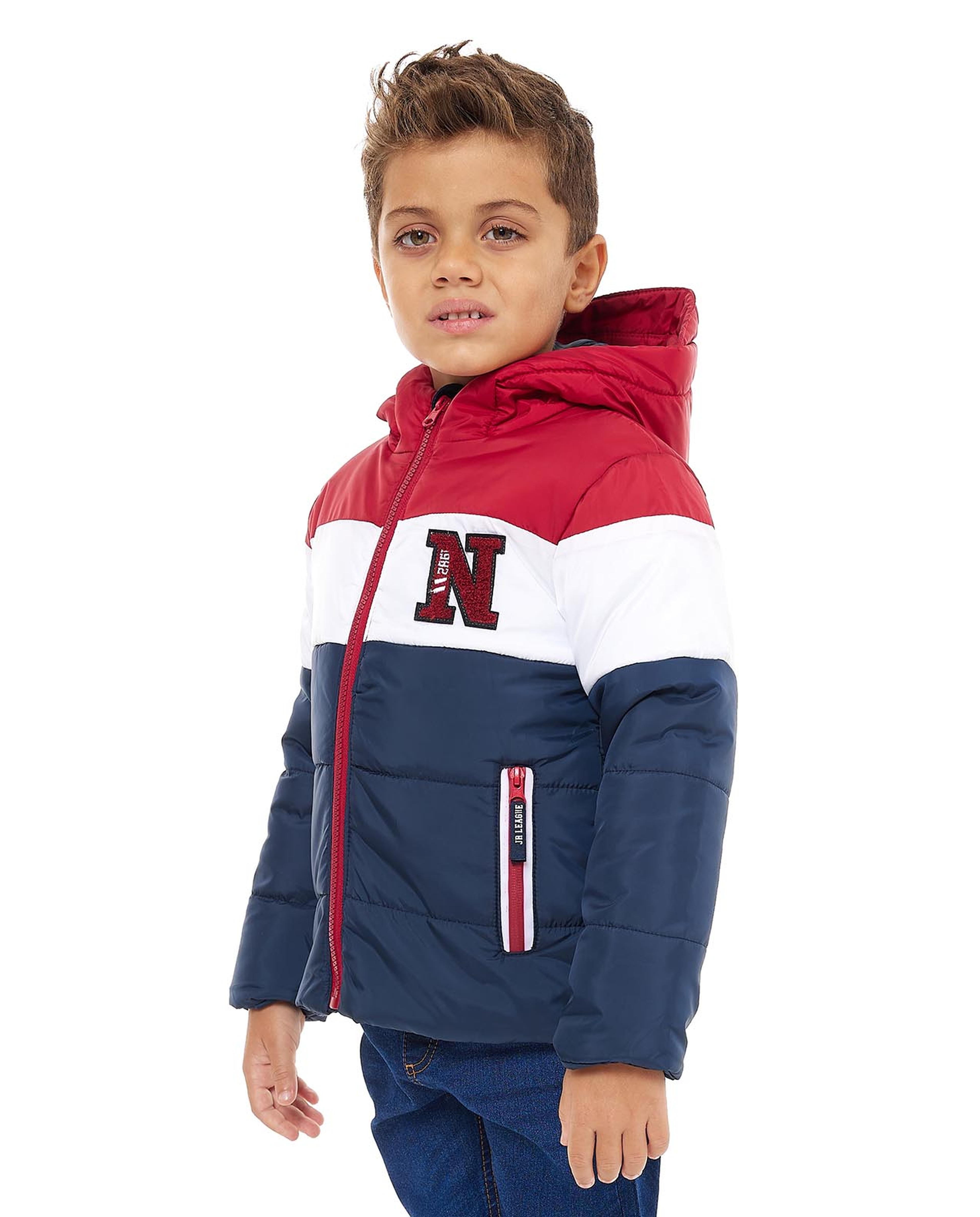 Color Block Puffer Jacket with Zipper Closure