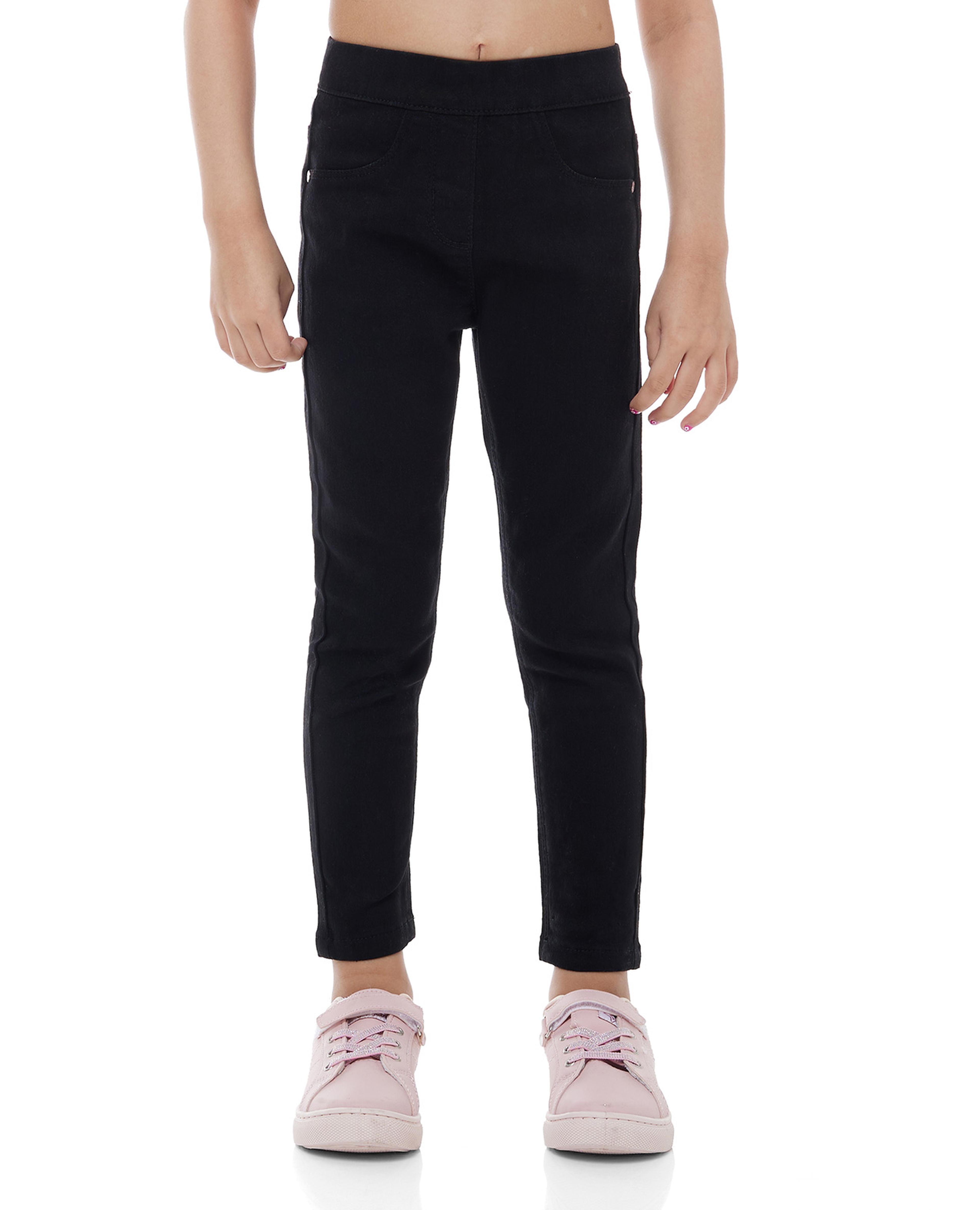 بنطال جينز سادة بخصر مطاطي