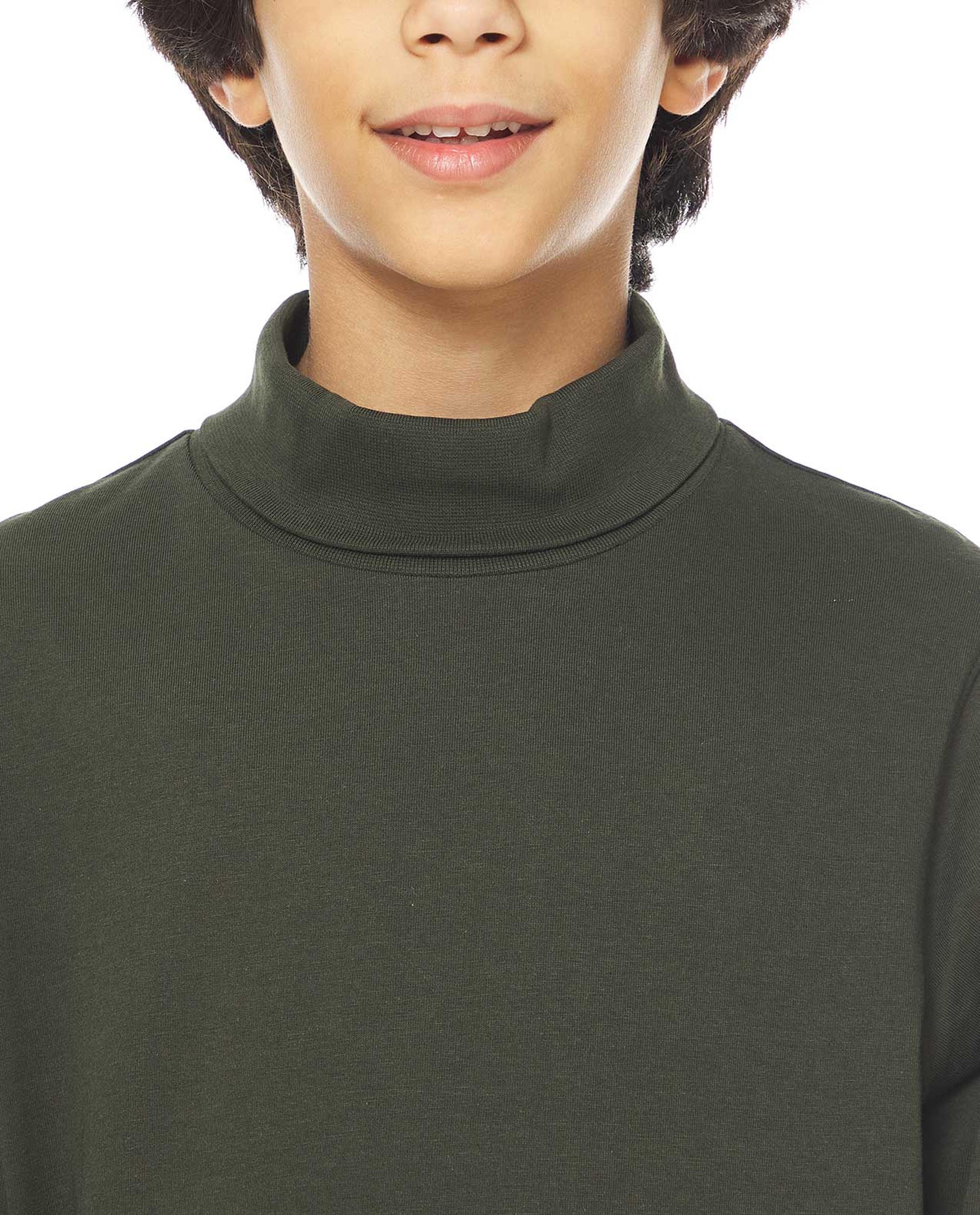 Solid T-Shirt with Turtleneck and Long Sleeves