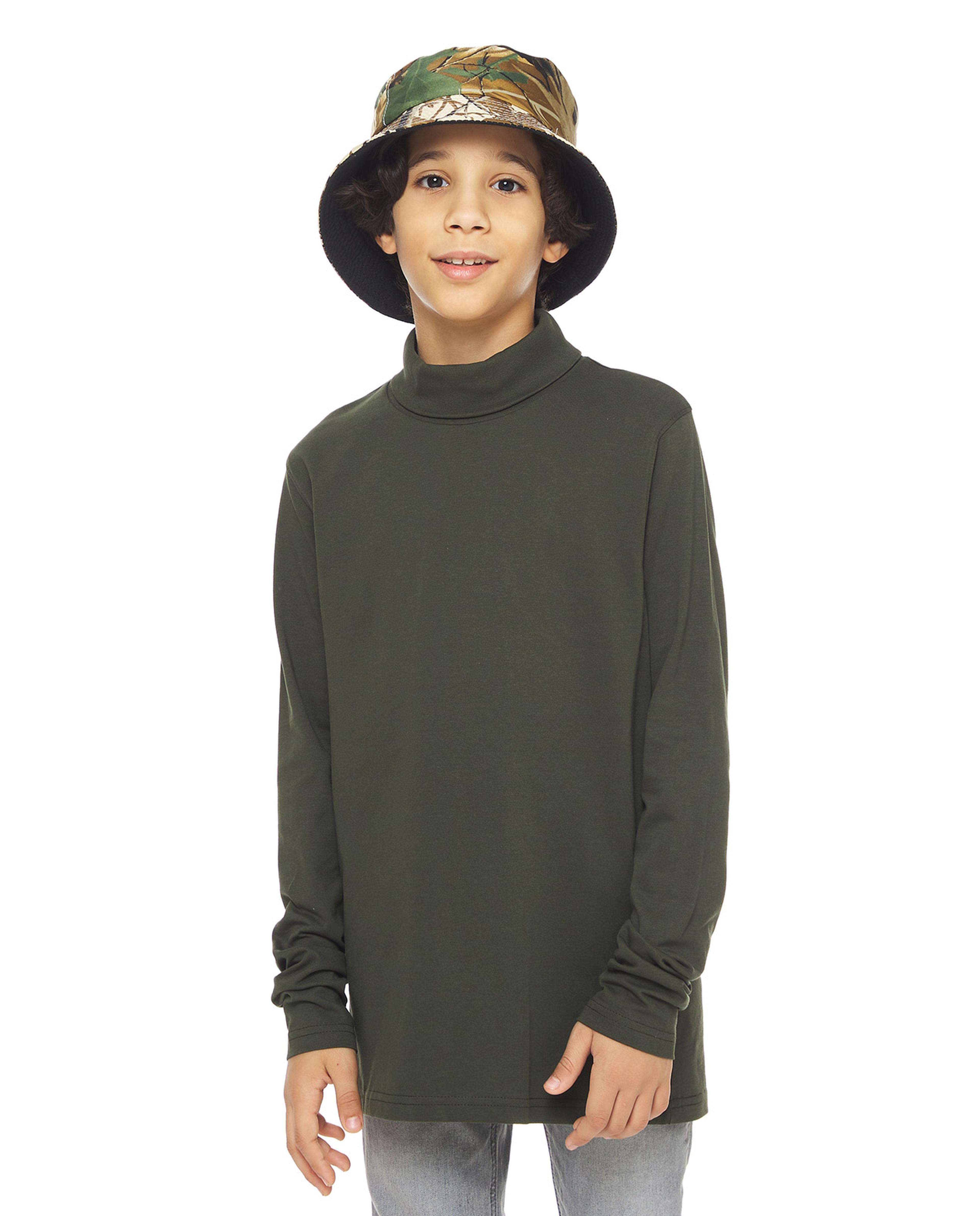 Solid T-Shirt with Turtleneck and Long Sleeves