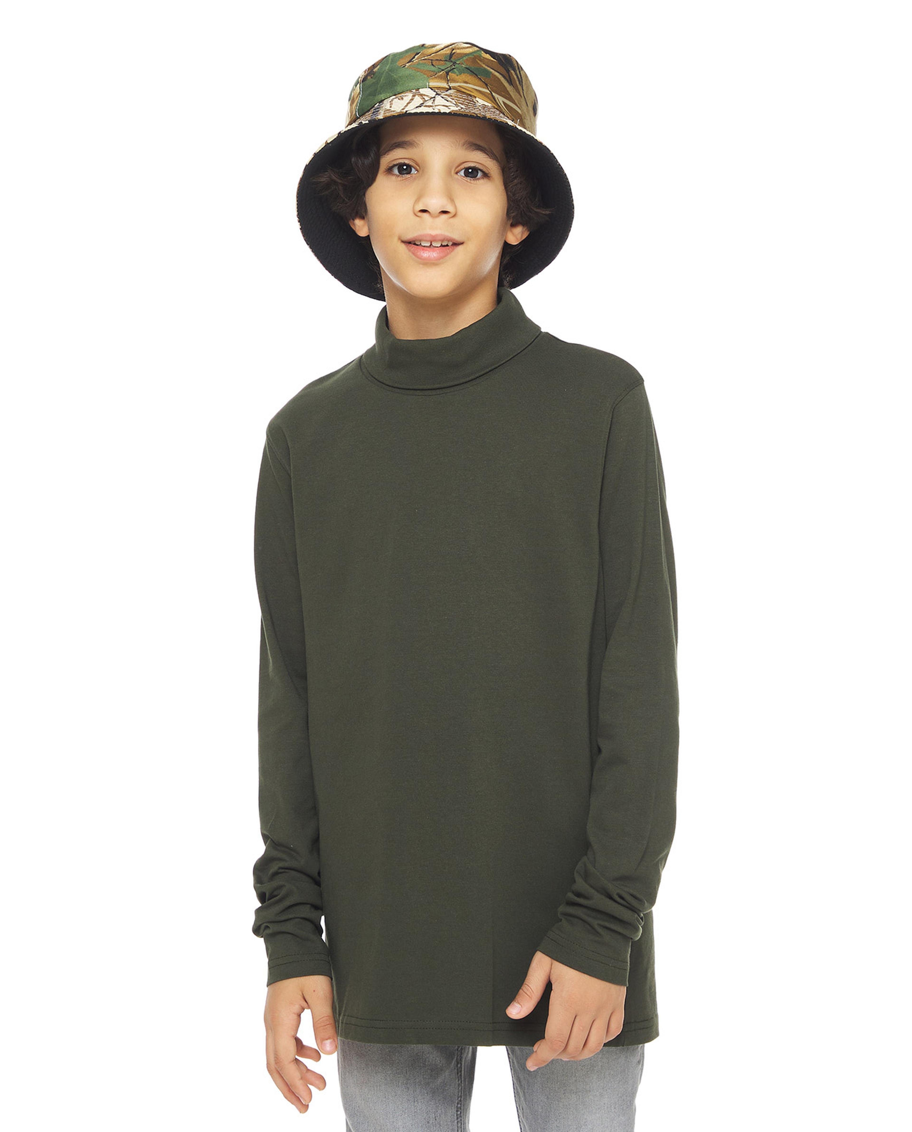 Solid T-Shirt with Turtleneck and Long Sleeves