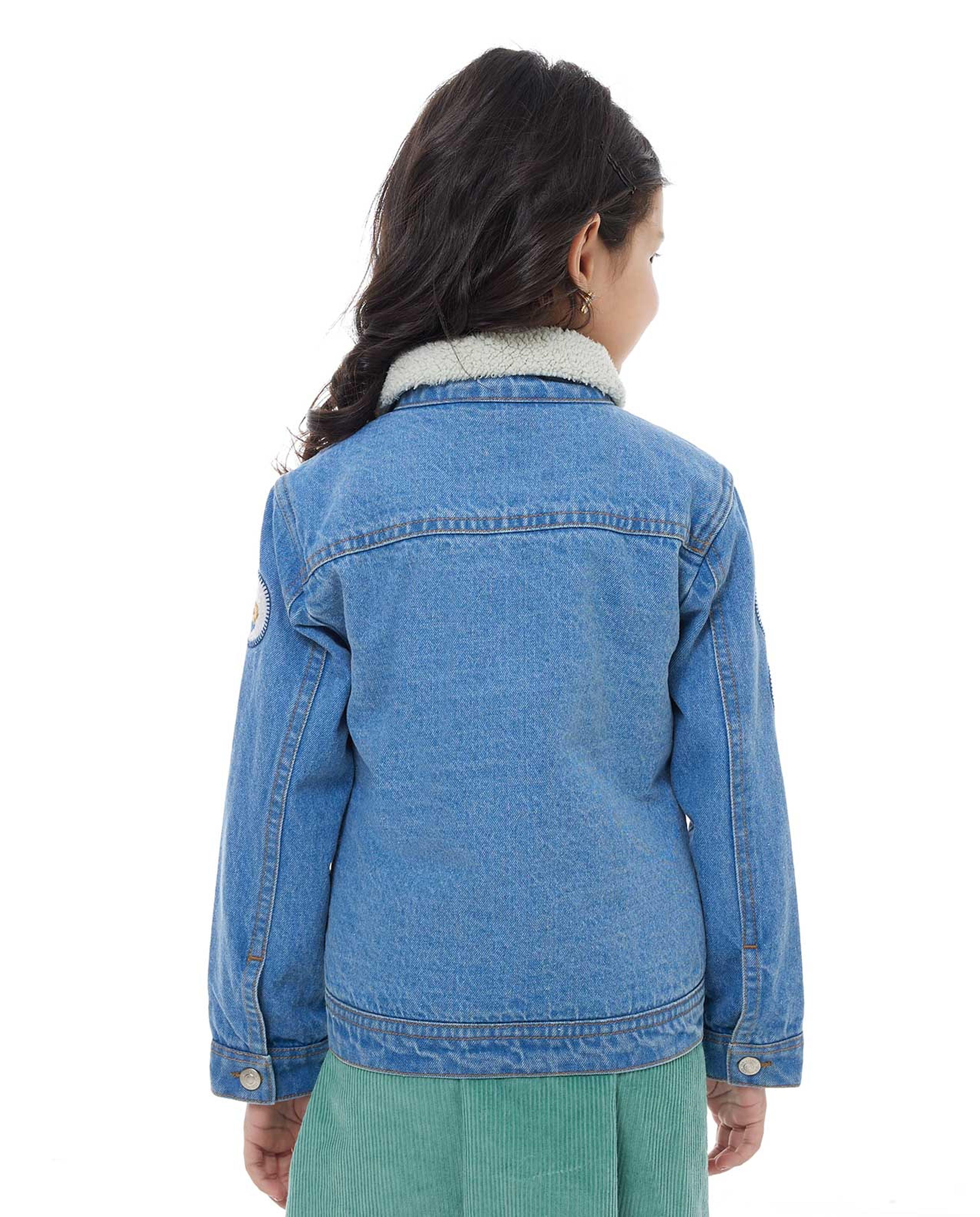 جاكيت دينم بياقة فروي