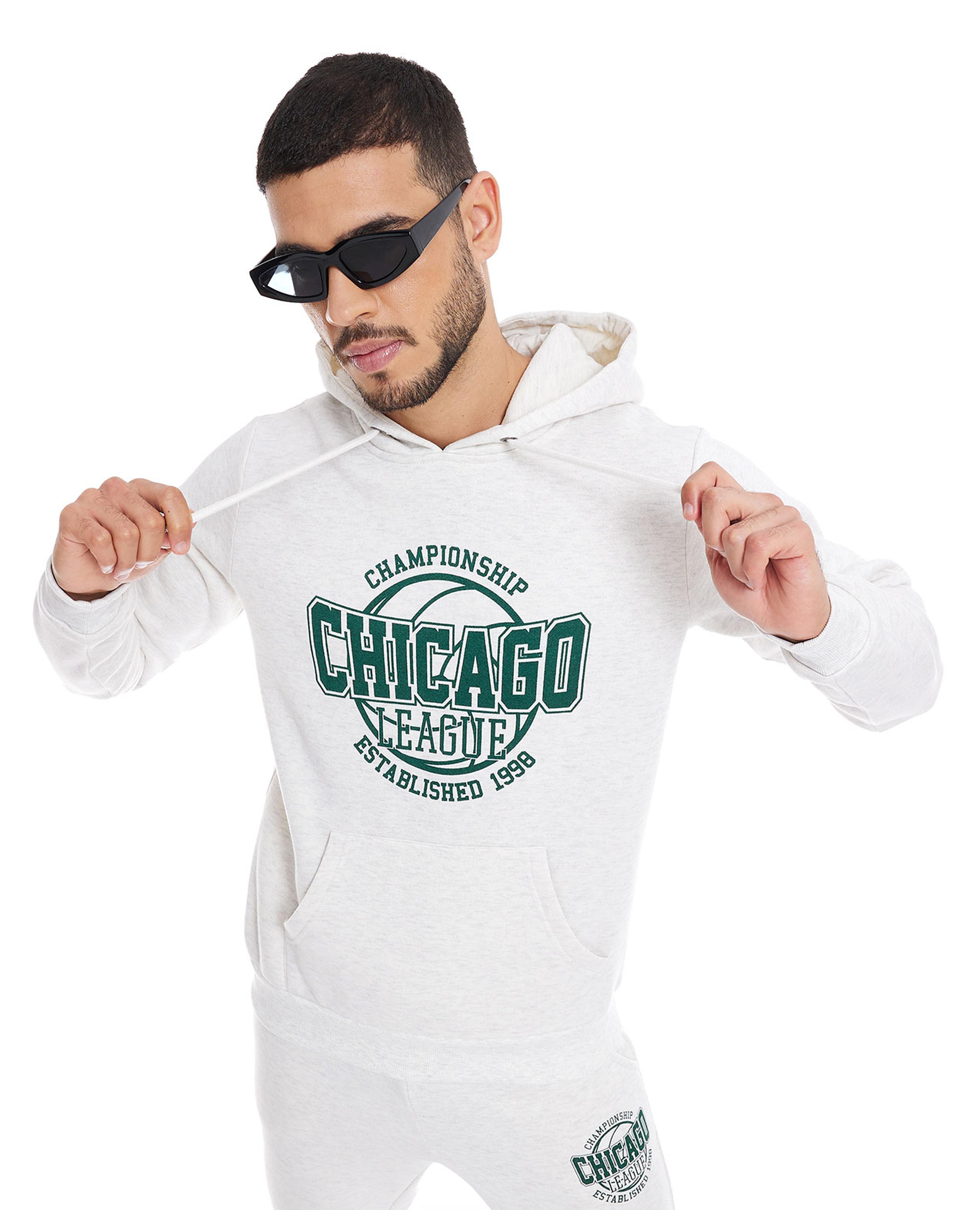 Printed Hoodie with Crew Neck and Long Sleeves