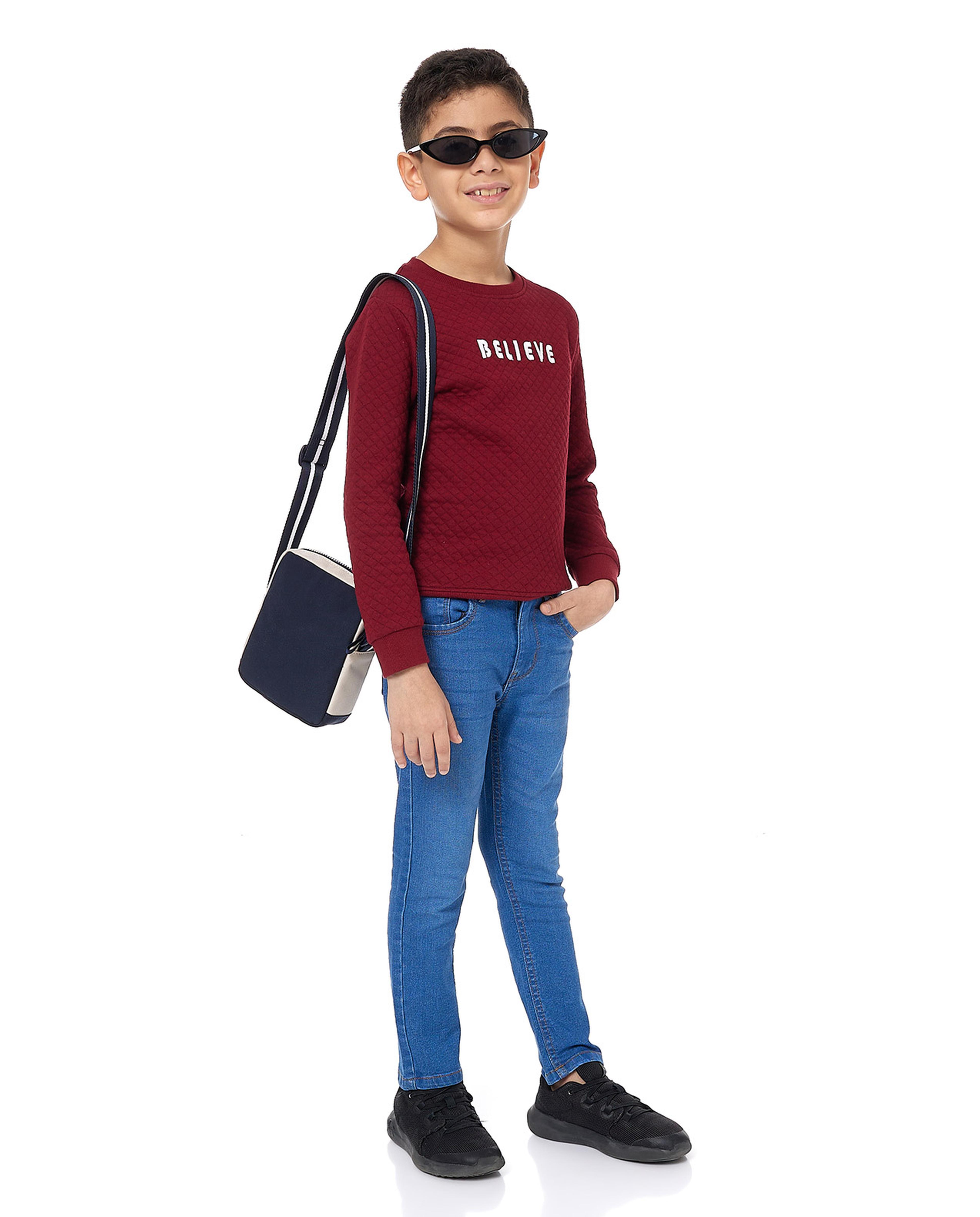 Quilted Sweatshirt with Crew Neck and Long Sleeves