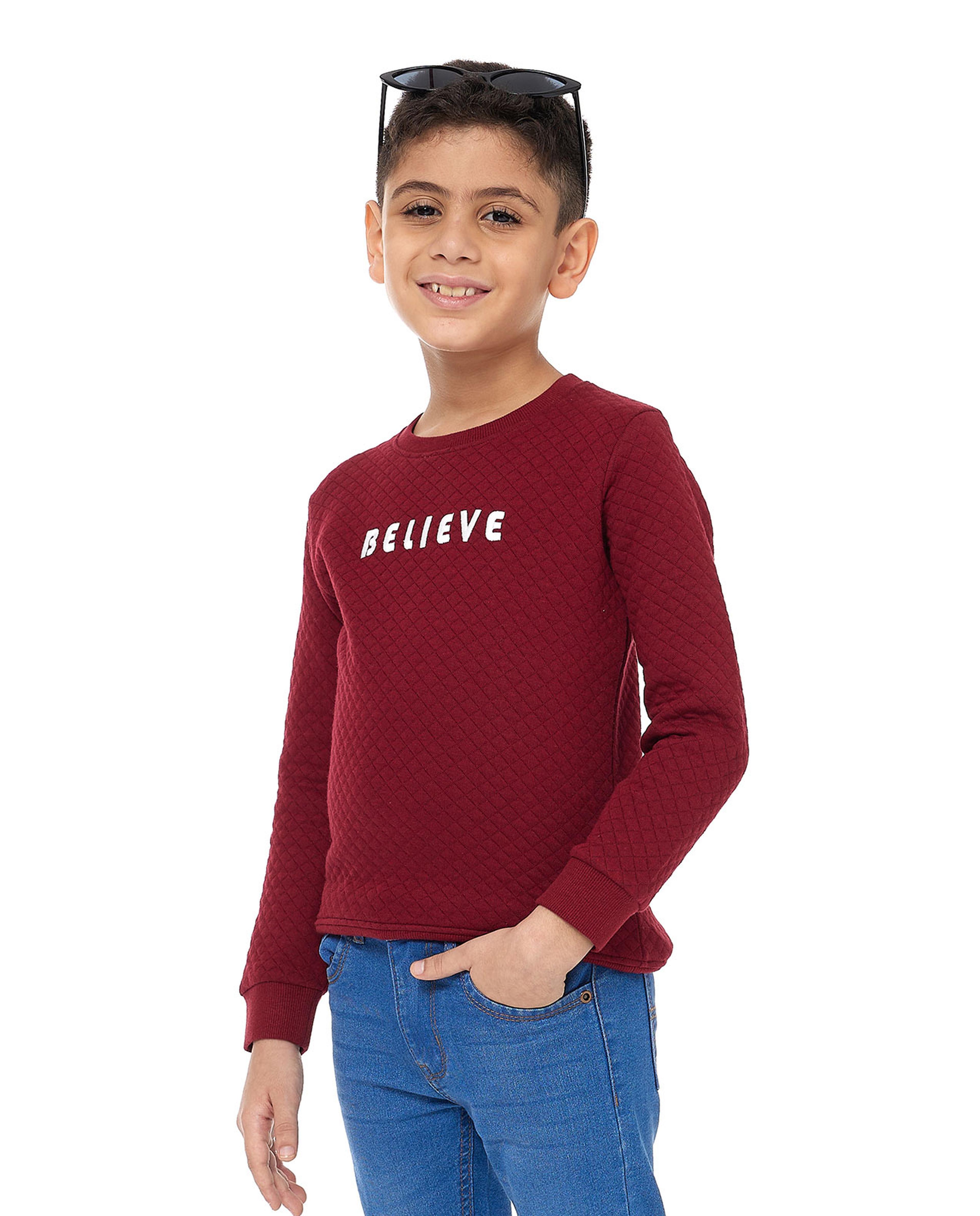 Quilted Sweatshirt with Crew Neck and Long Sleeves