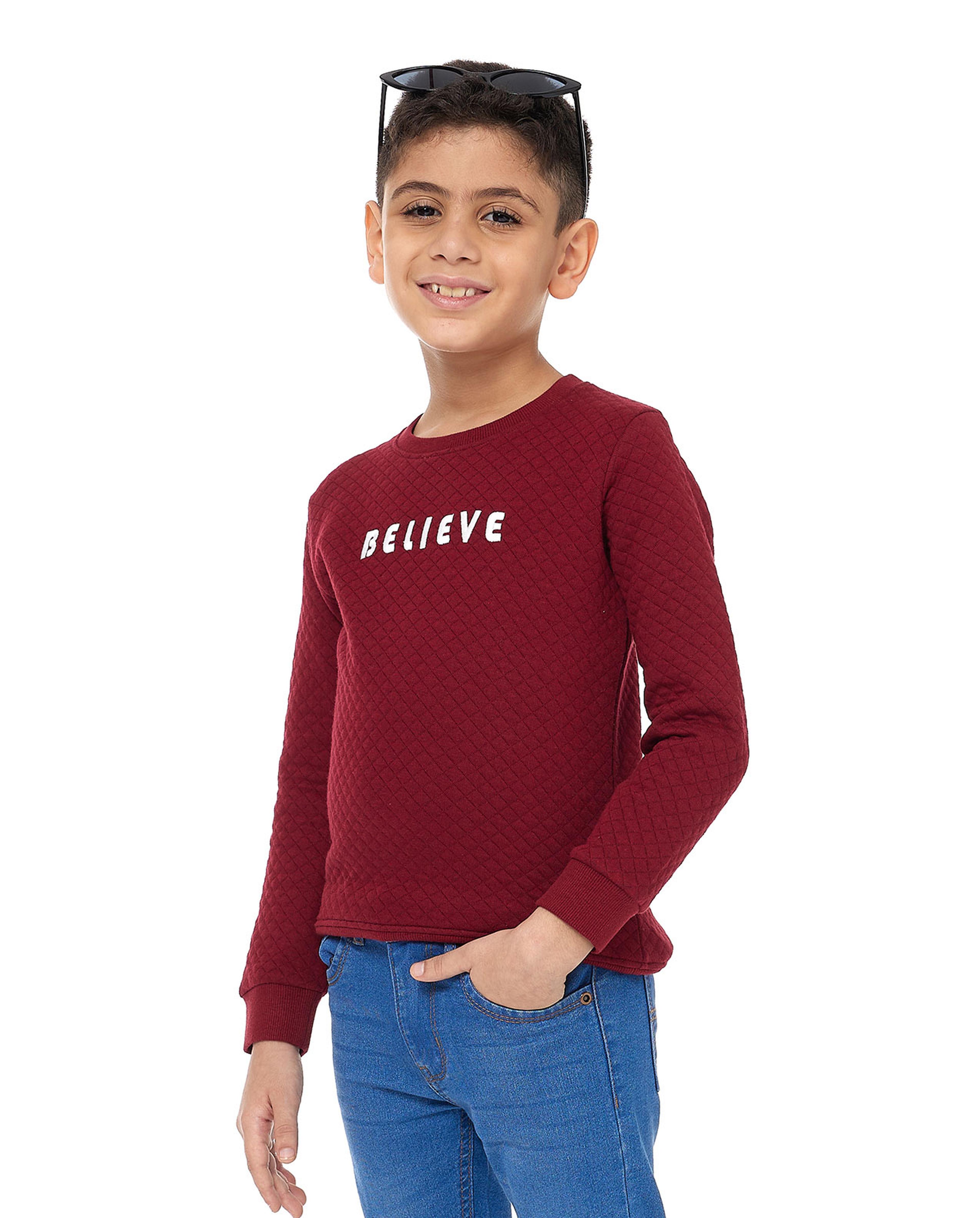 Quilted Sweatshirt with Crew Neck and Long Sleeves