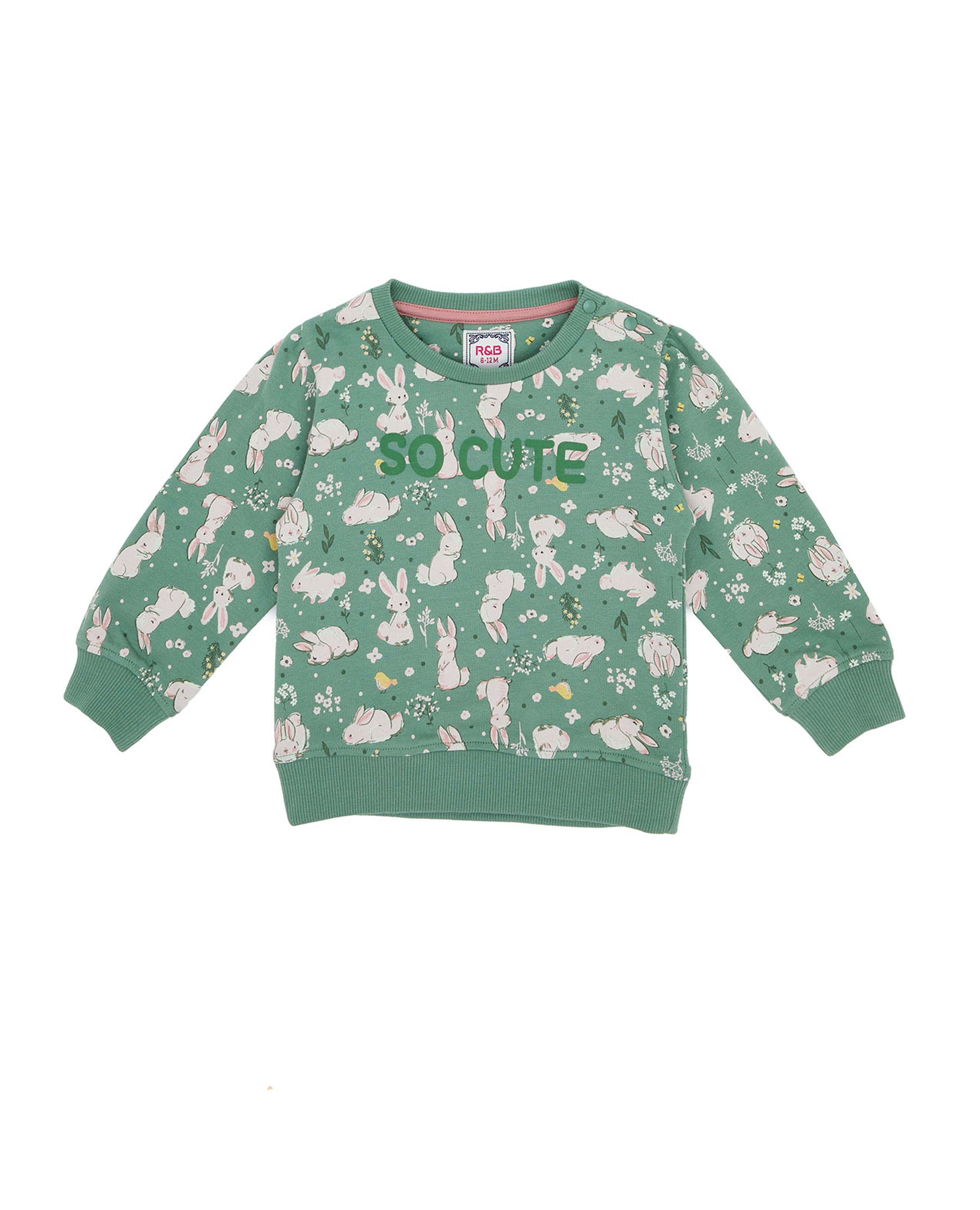 سويتشيرت بطبعة أرنب بياقة دائرية وأكمام طويلة