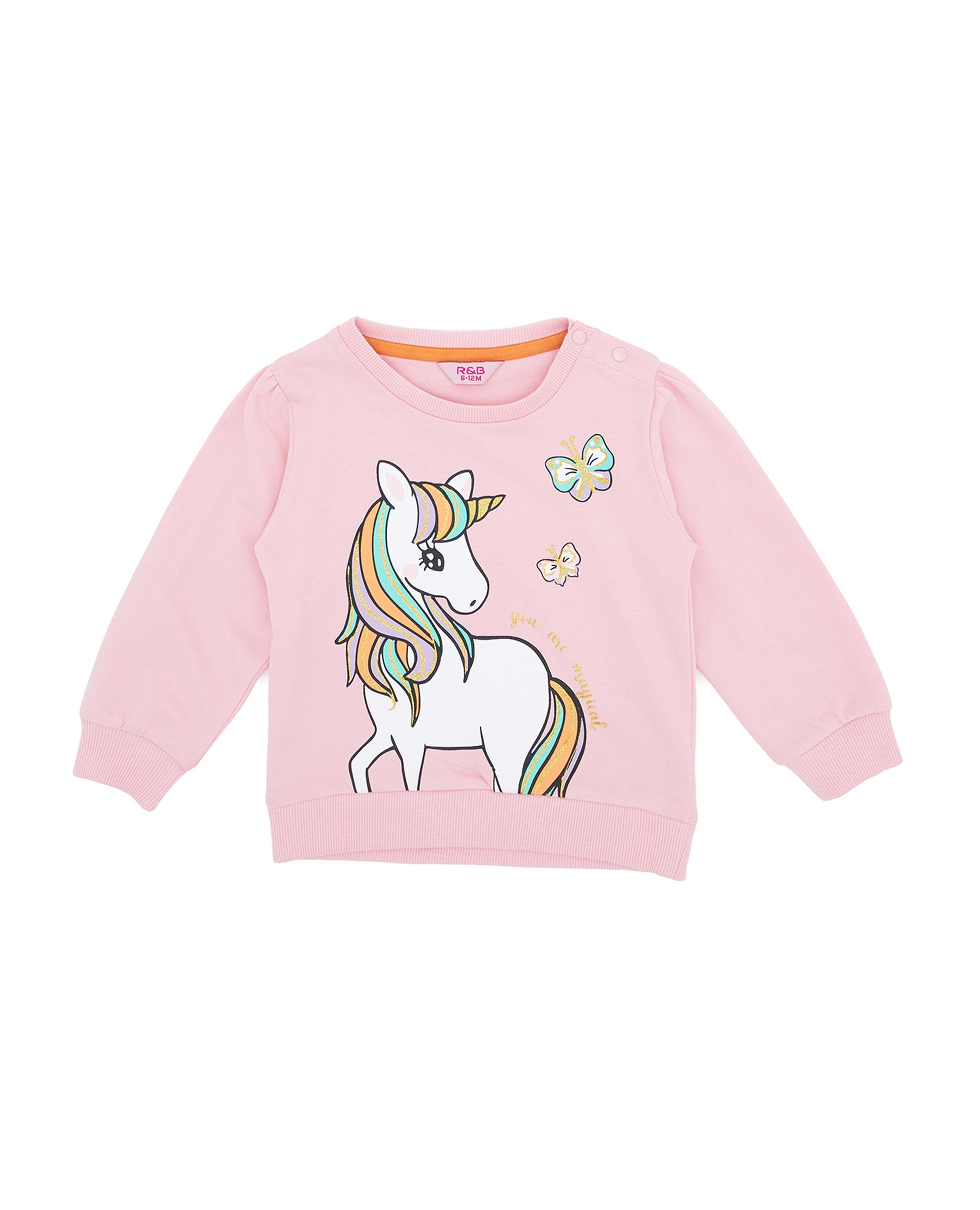 سويتشيرت بطبعة يونيكورن بياقة دائرية وأكمام طويلة