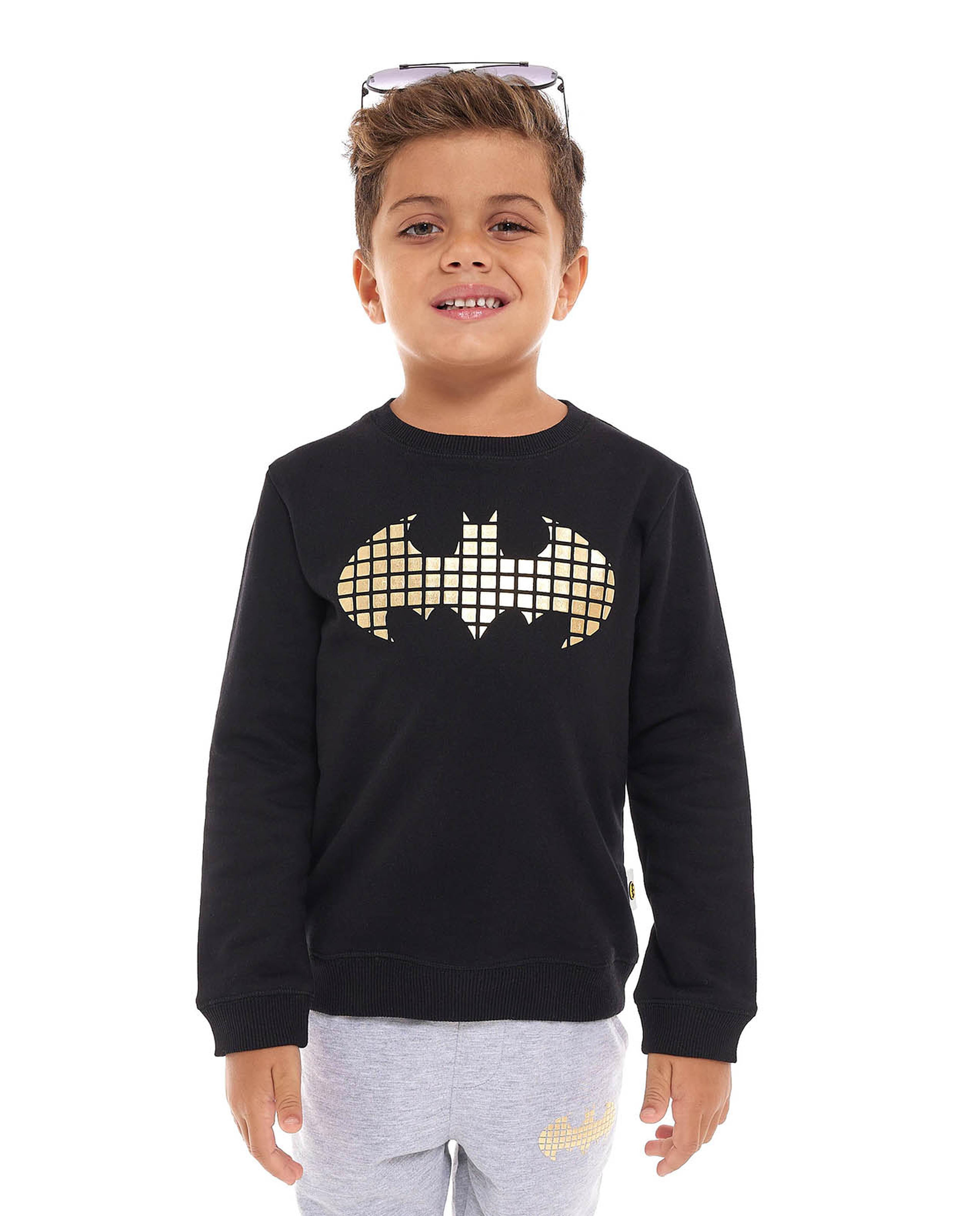 سويتشيرت بطبعة باتمان بياقة دائرية بأكمام طويلة