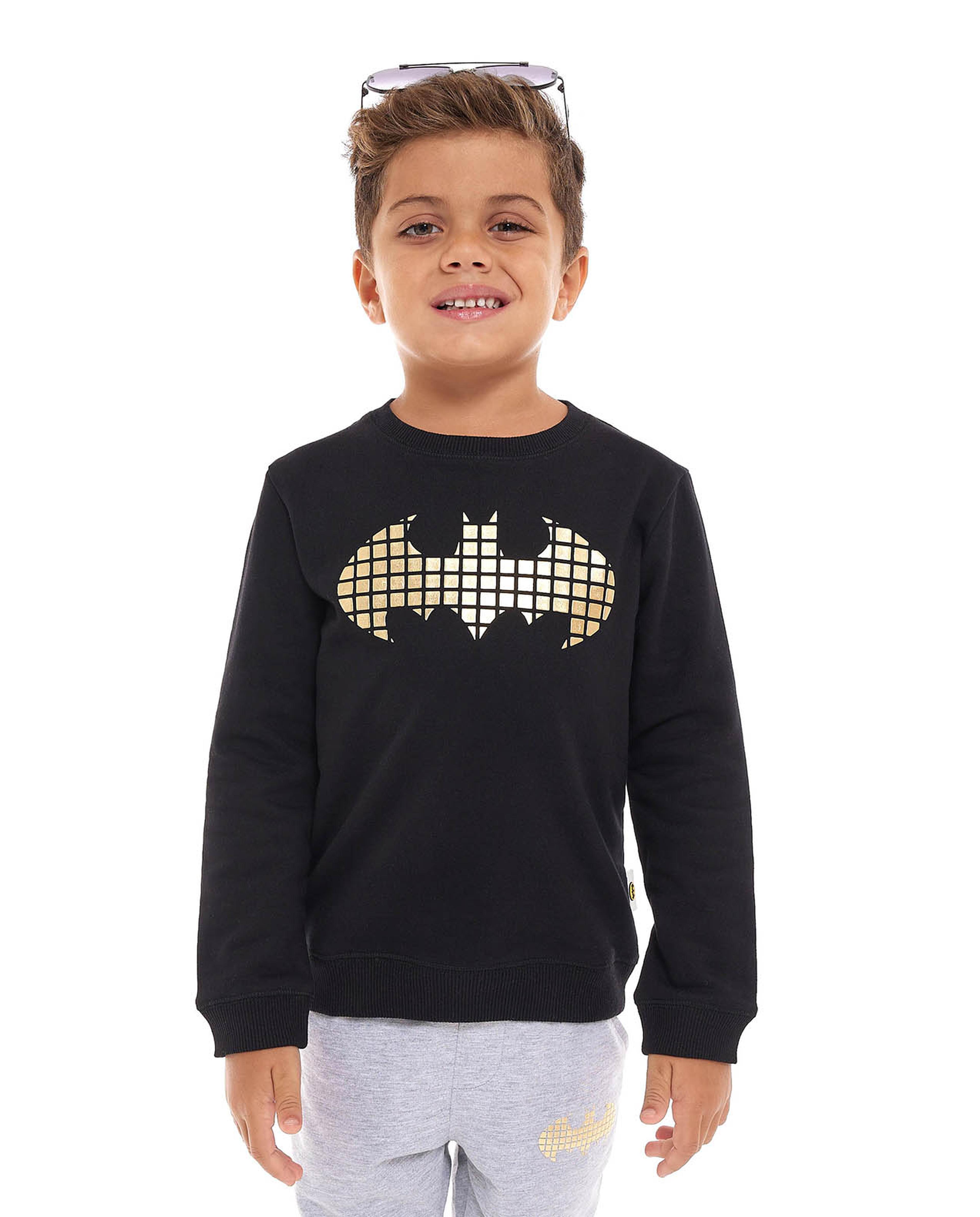 سويتشيرت بطبعة باتمان بياقة دائرية بأكمام طويلة