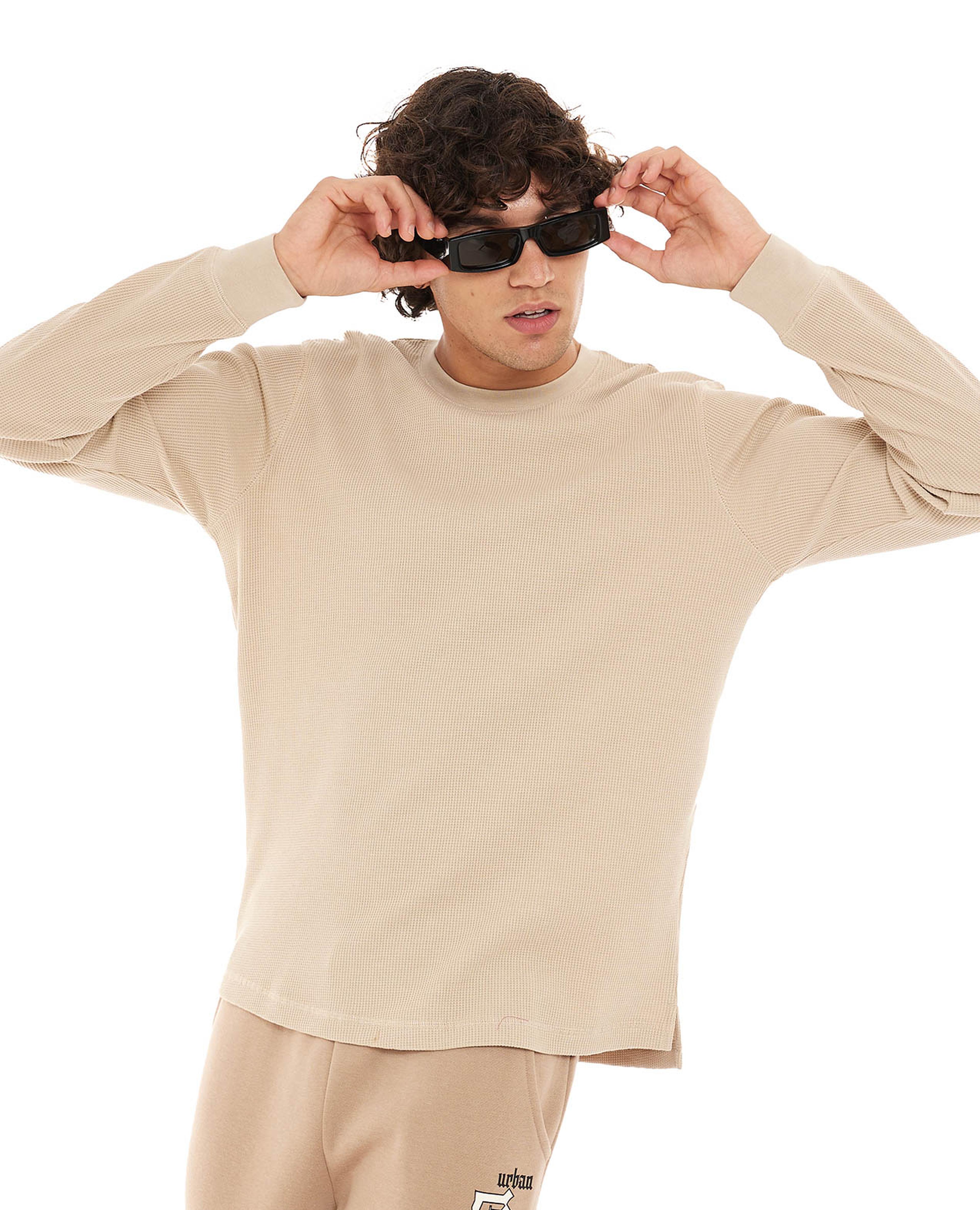 Solid T-Shirt with Crew Neck and Long Sleeves