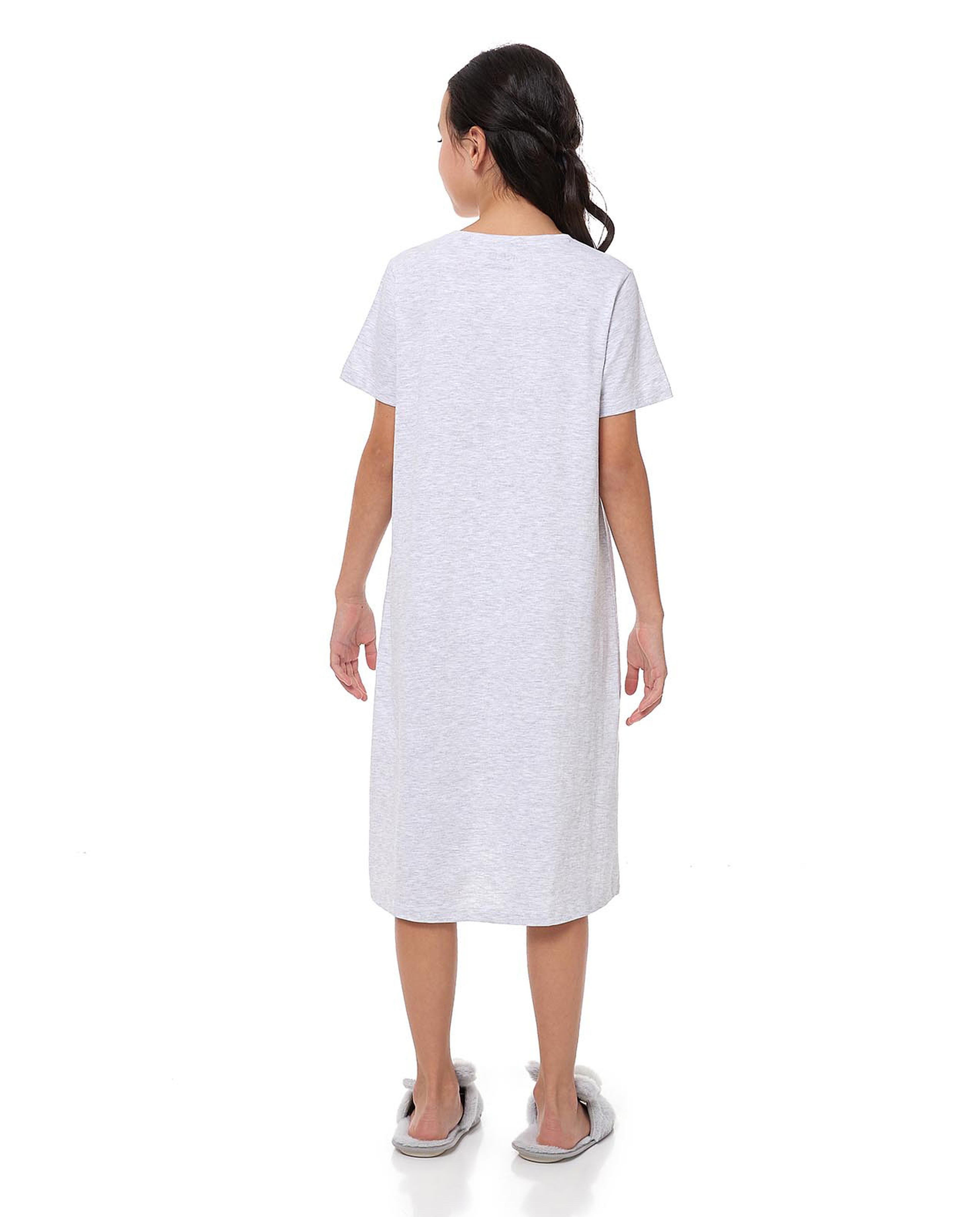 Printed Nightdress with Crew Neck and Short Sleeves