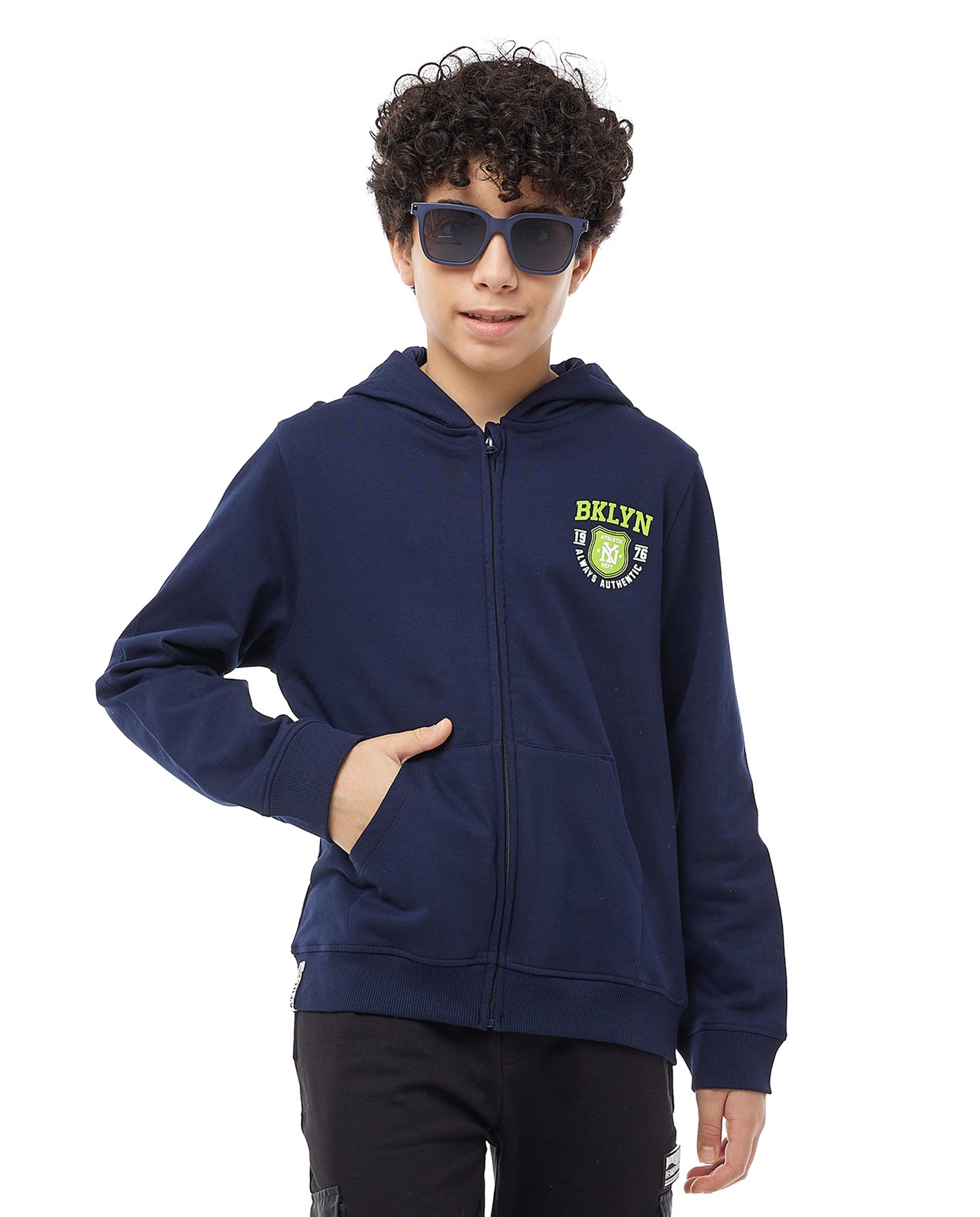 Print Detail Hooded Jacket with Zipper Closure