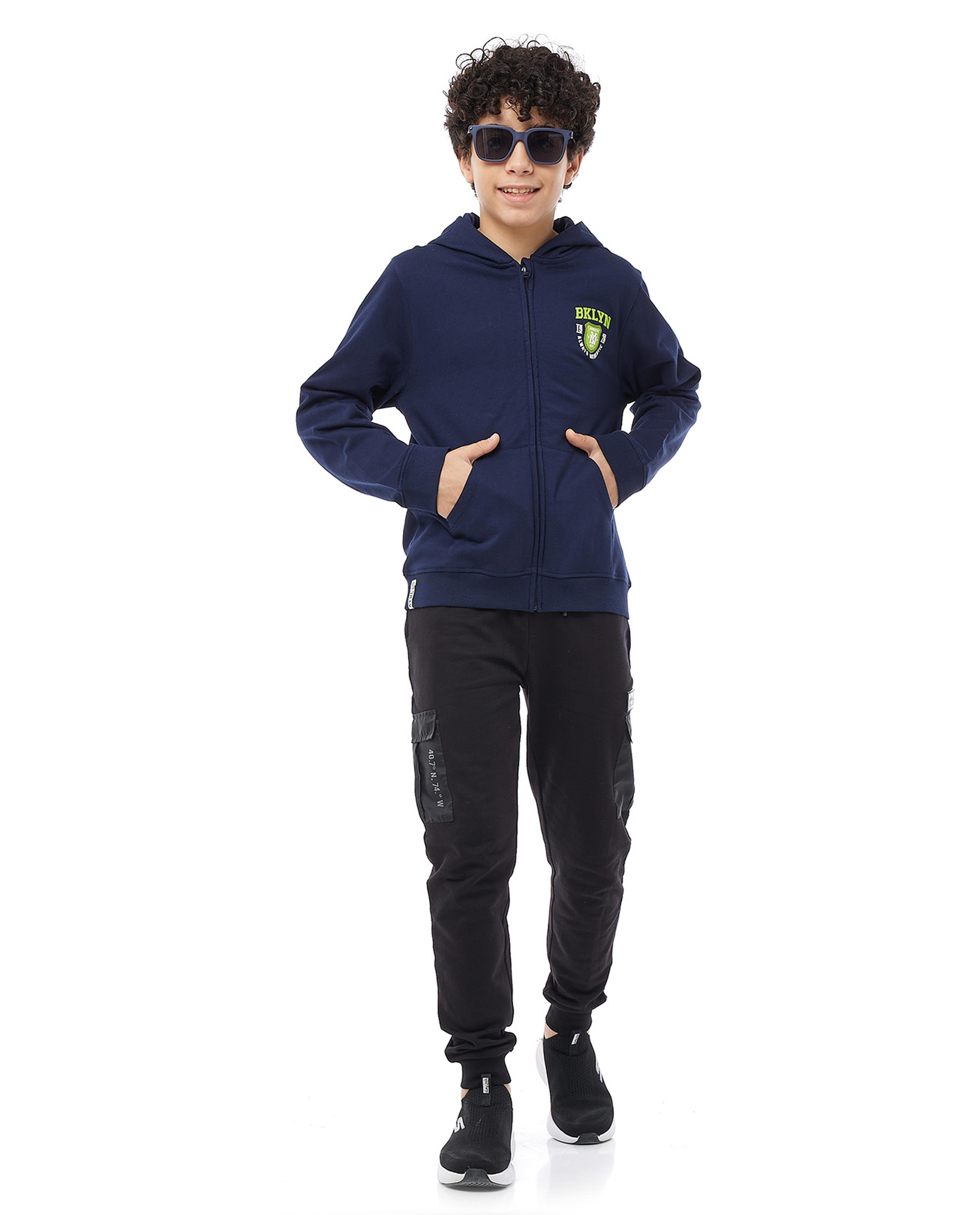 Print Detail Hooded Jacket with Zipper Closure