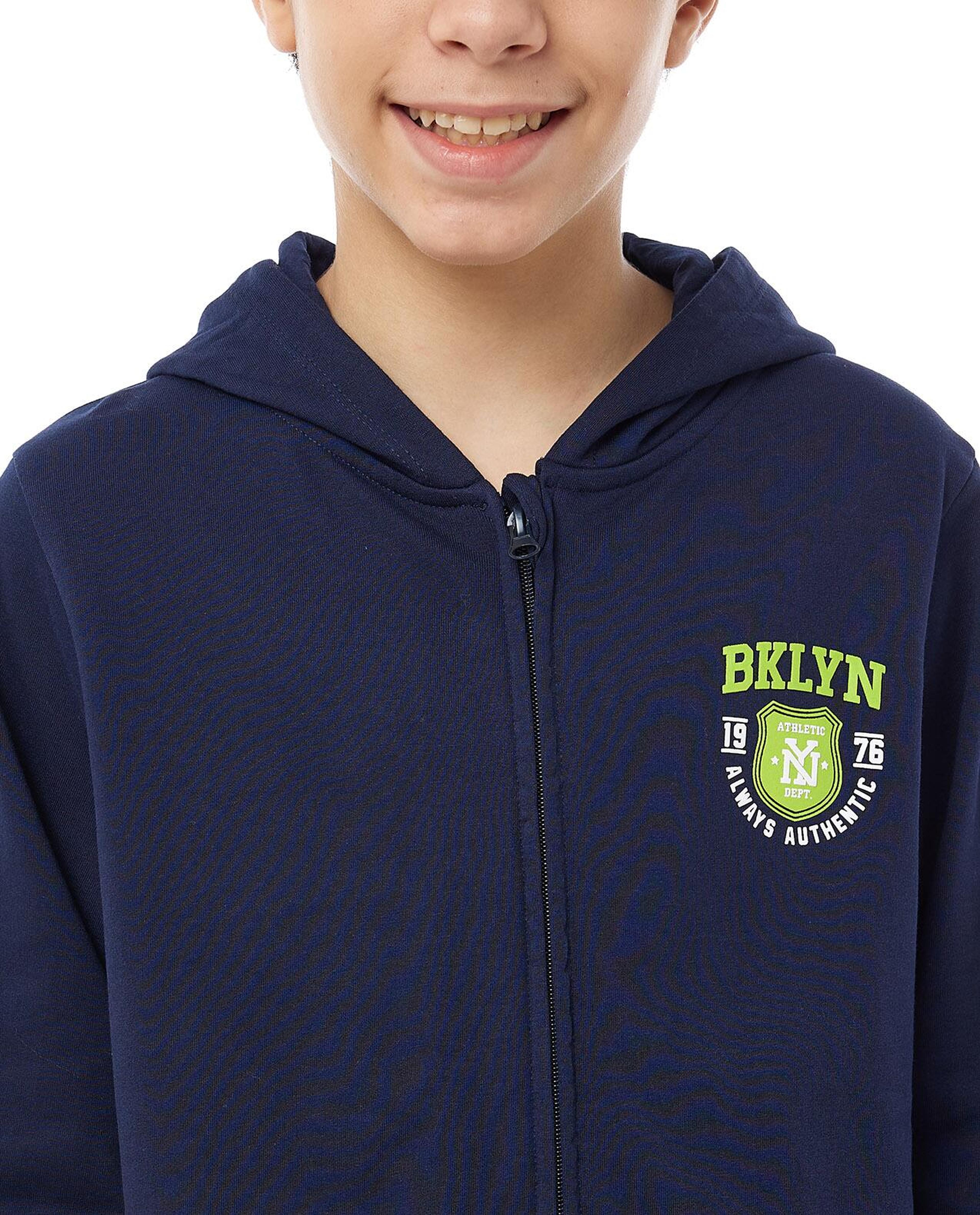 Print Detail Hooded Jacket with Zipper Closure