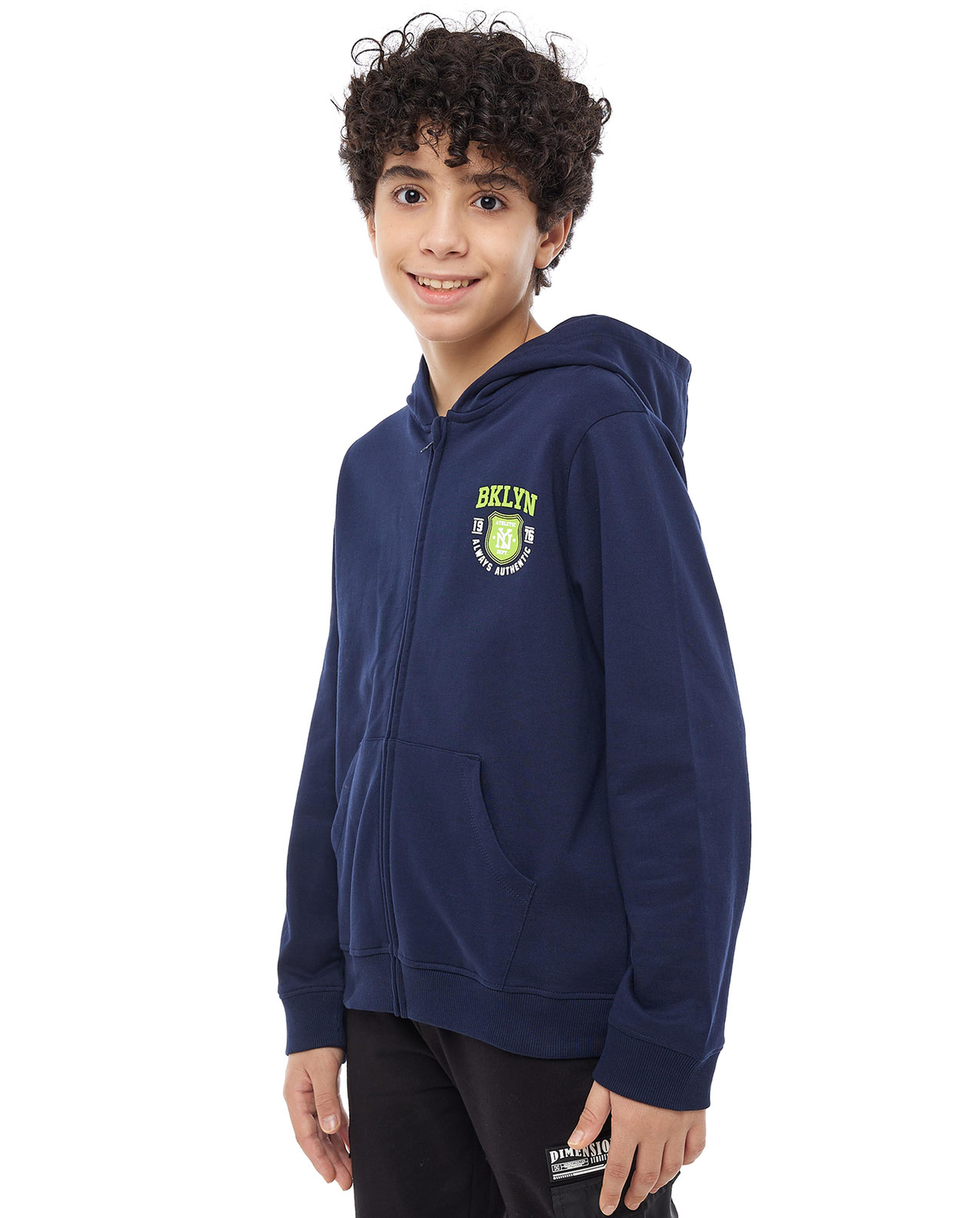 Print Detail Hooded Jacket with Zipper Closure