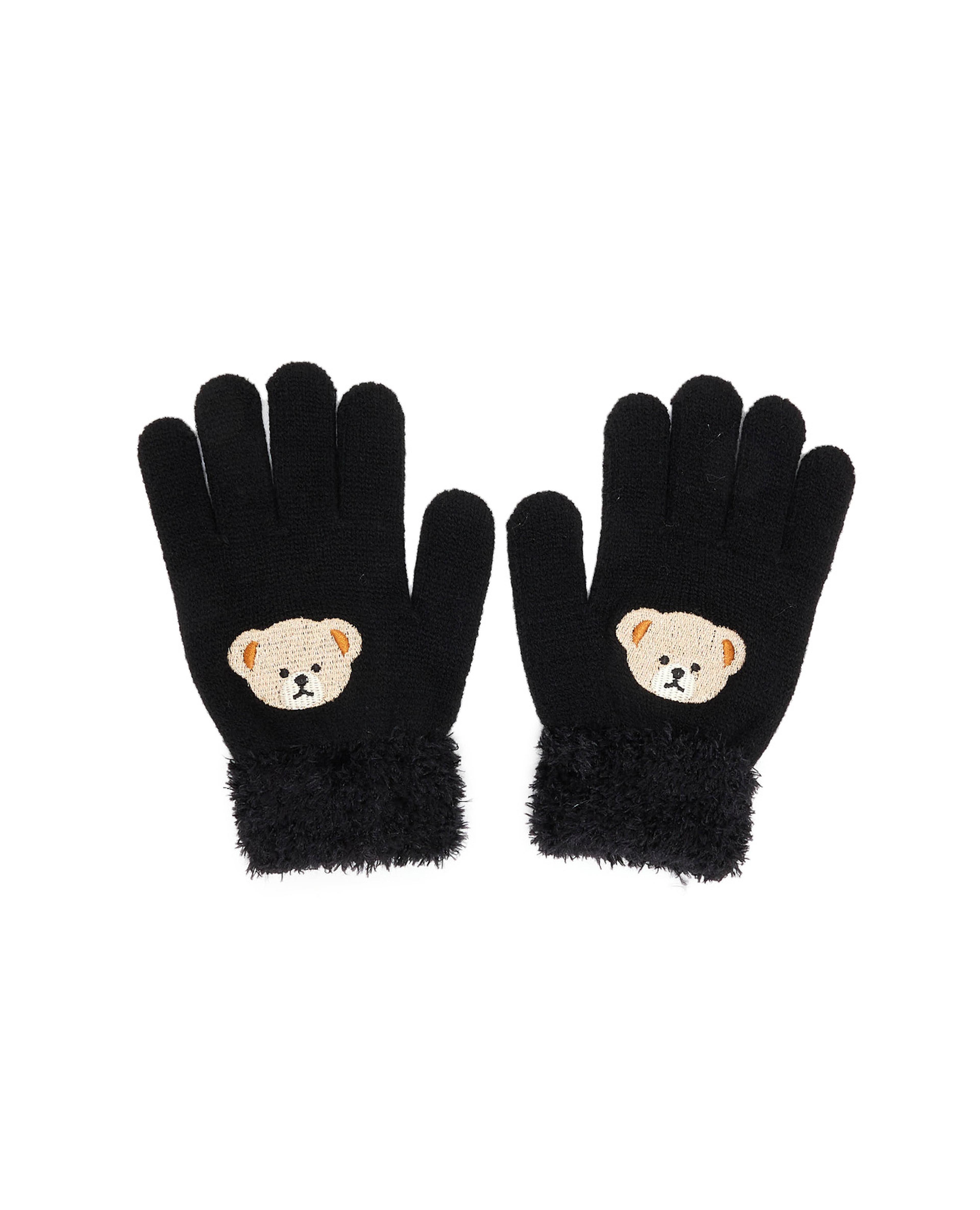 Bear Detail Knit Gloves