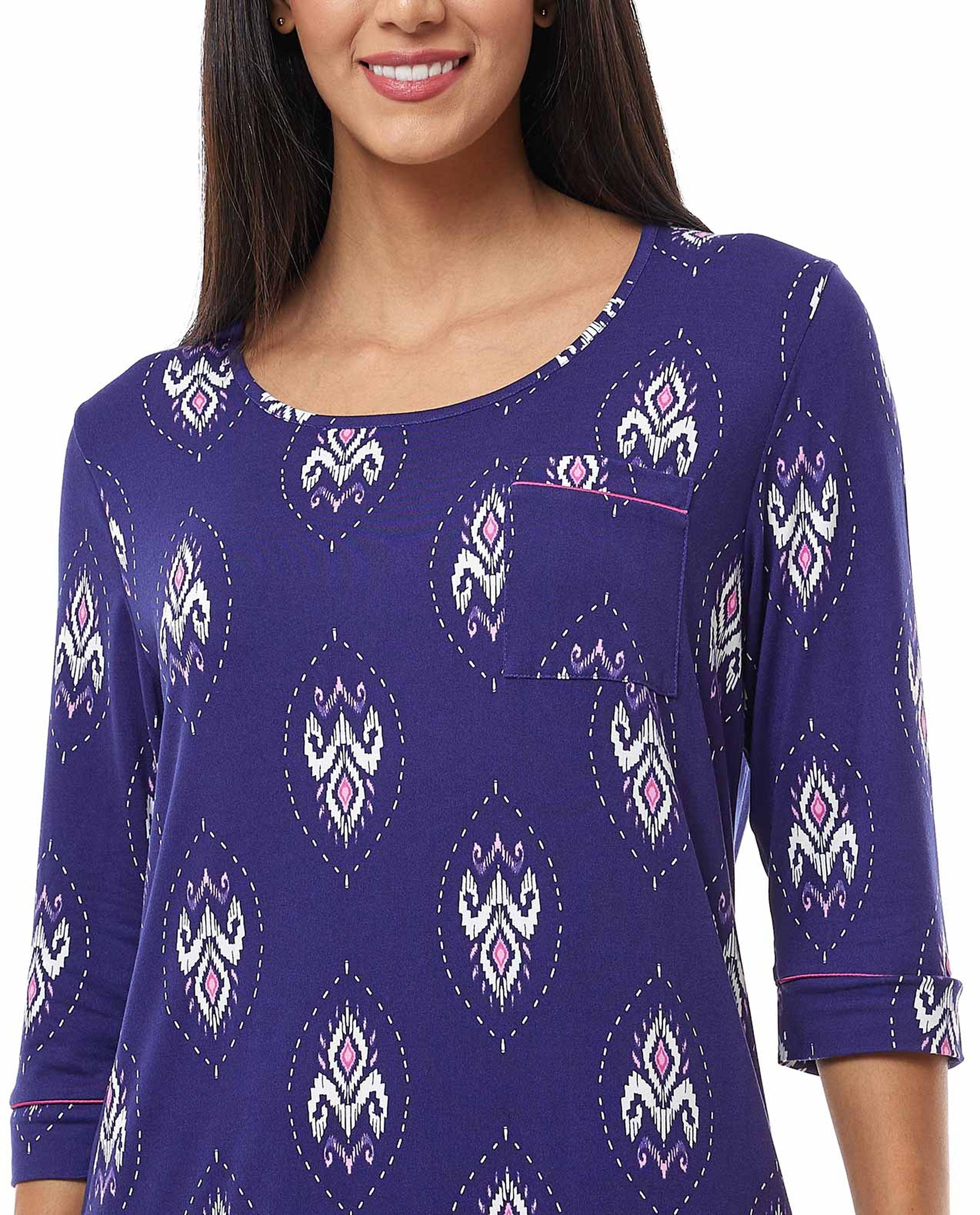 فستان نوم منقوش باكمام 3/4