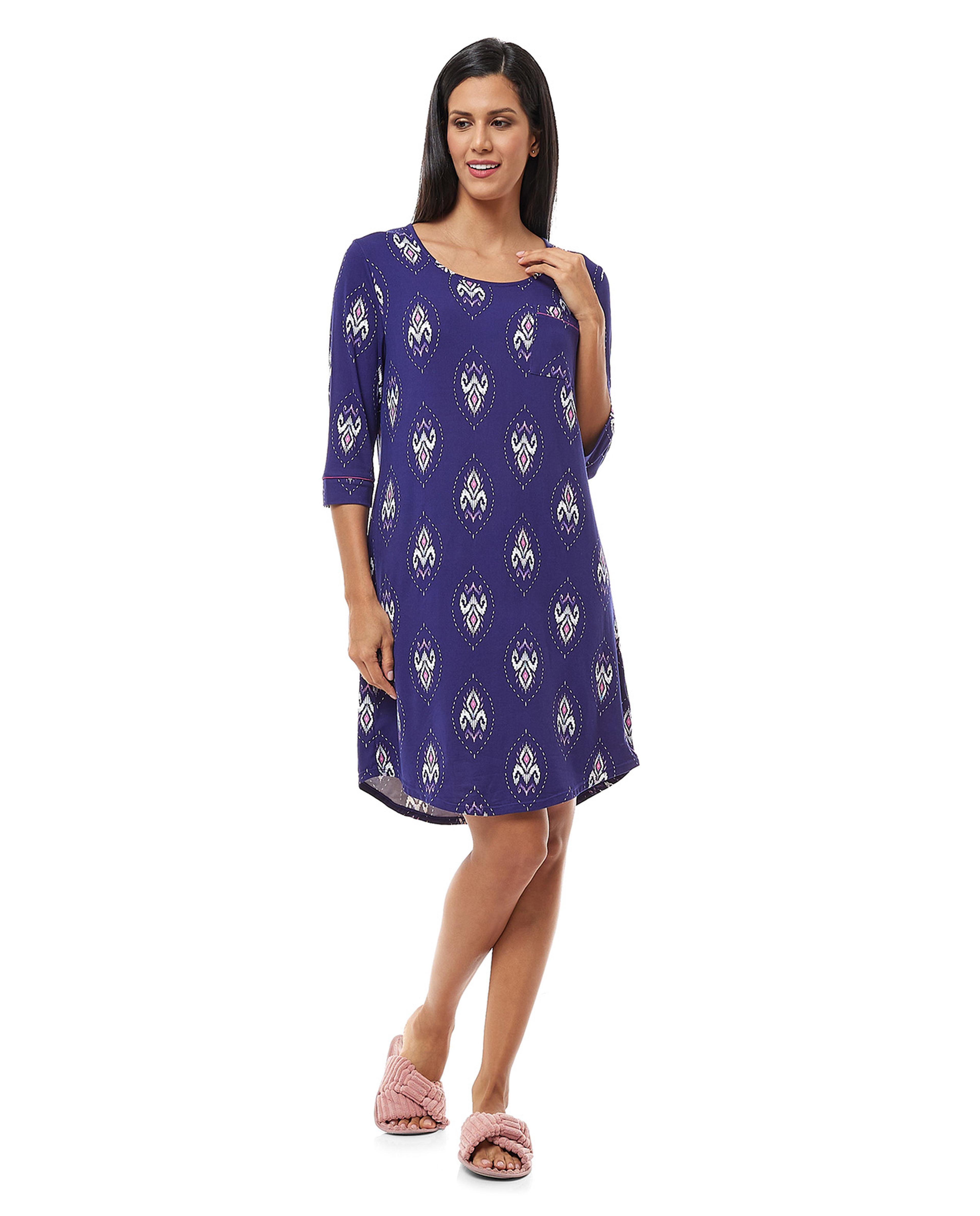 فستان نوم منقوش باكمام 3/4