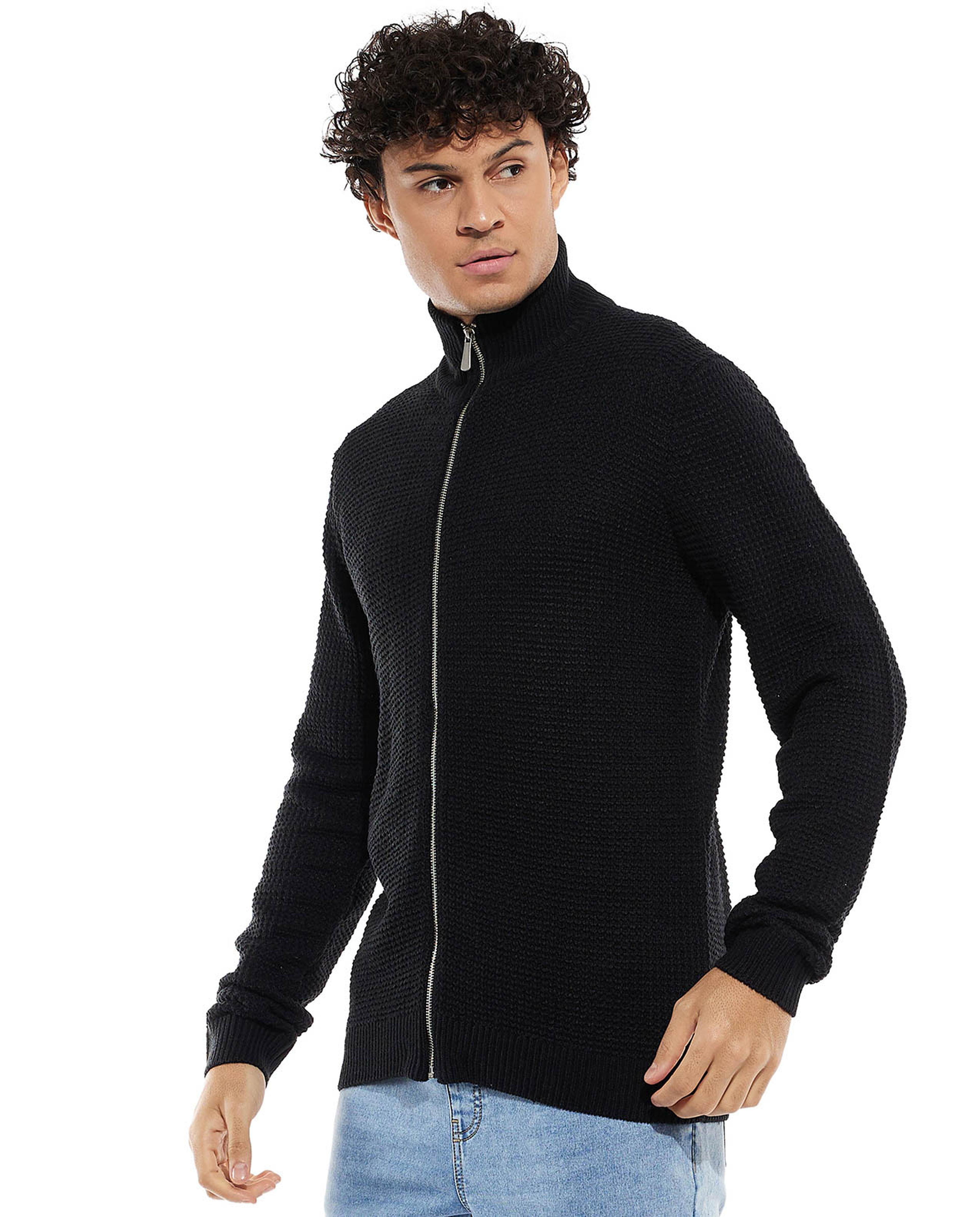 Knitted Sweater with Zipper Closure