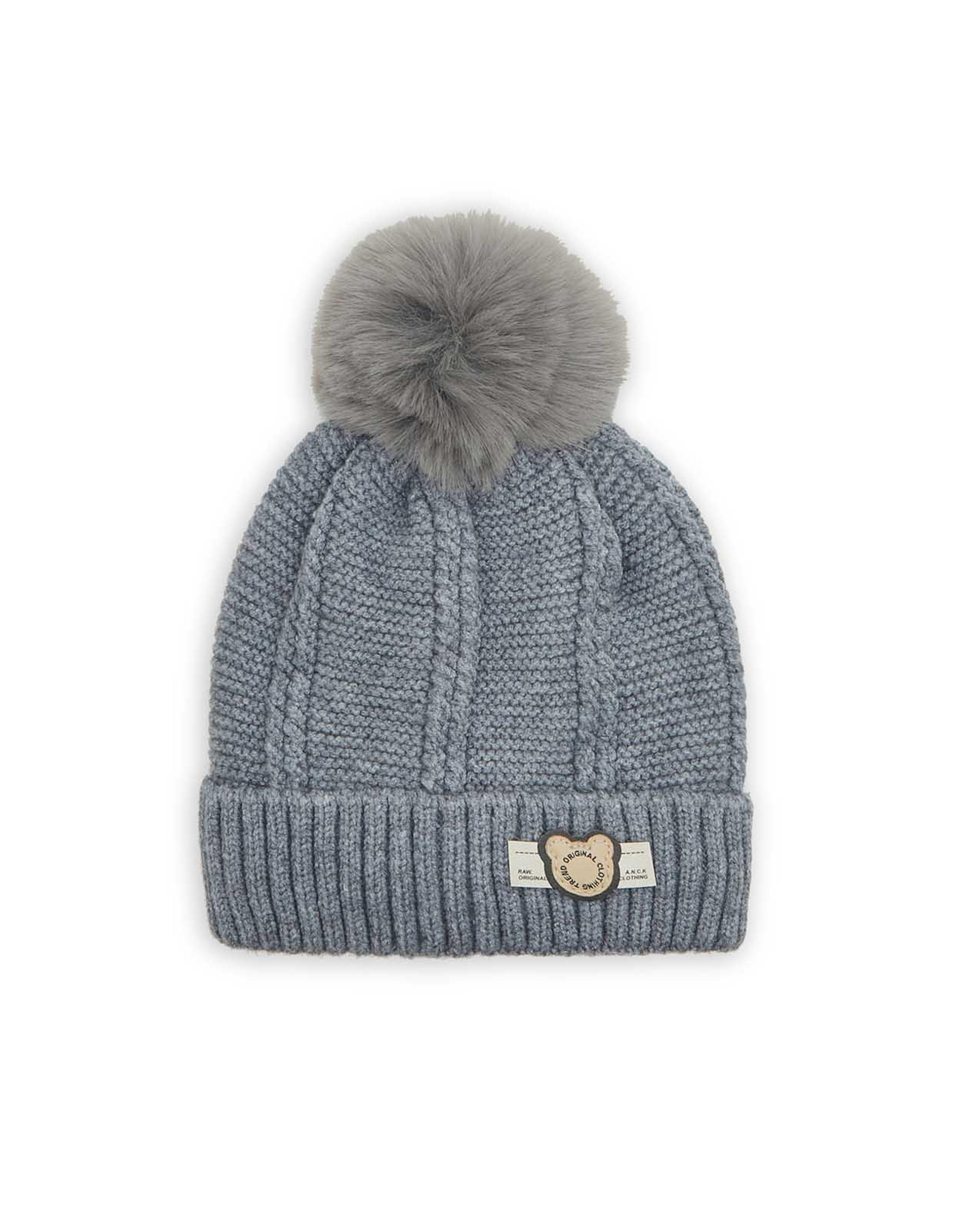 Knitted Beanie Cap with Pom-Pom
