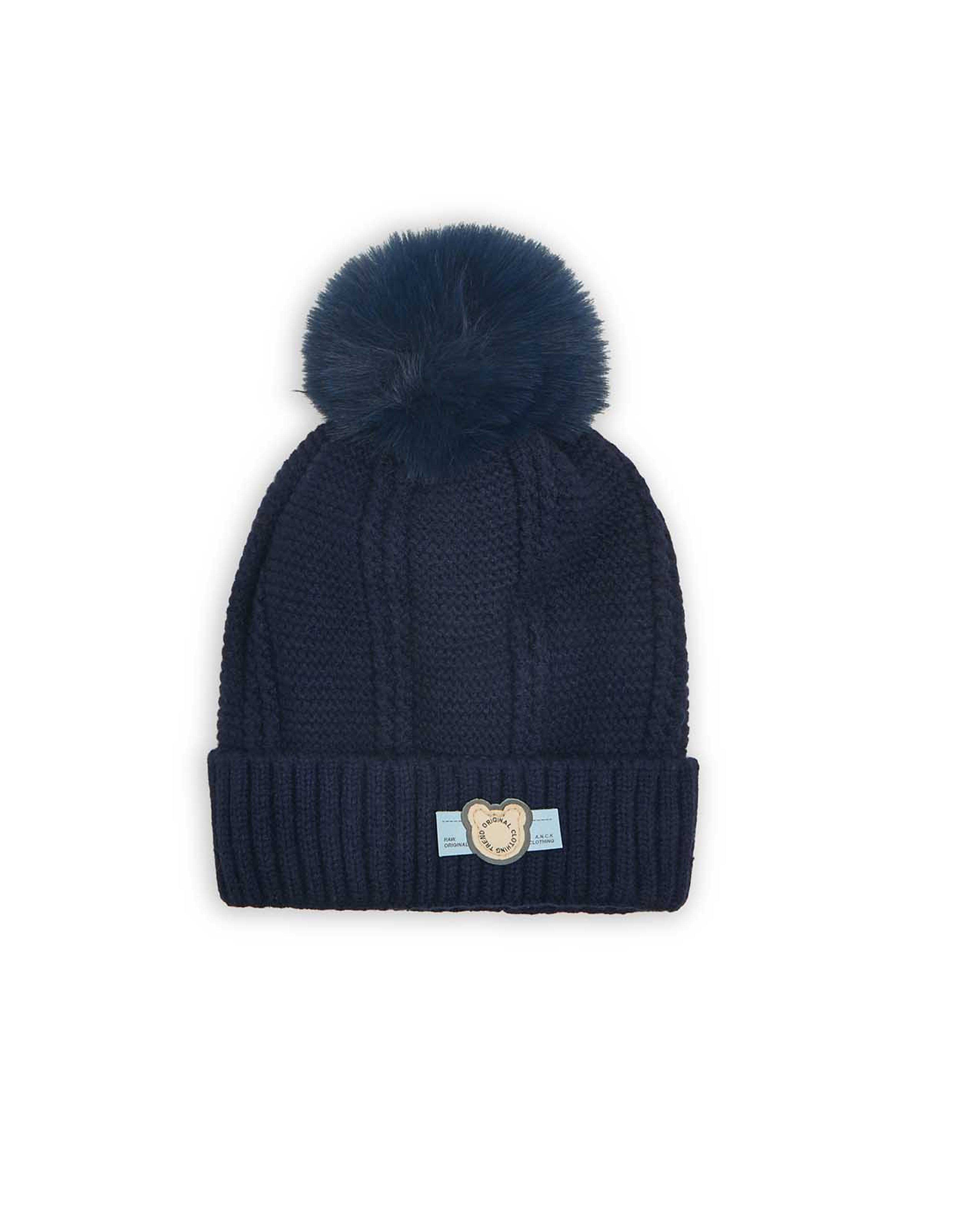 Knitted Beanie Cap with Pom-Pom