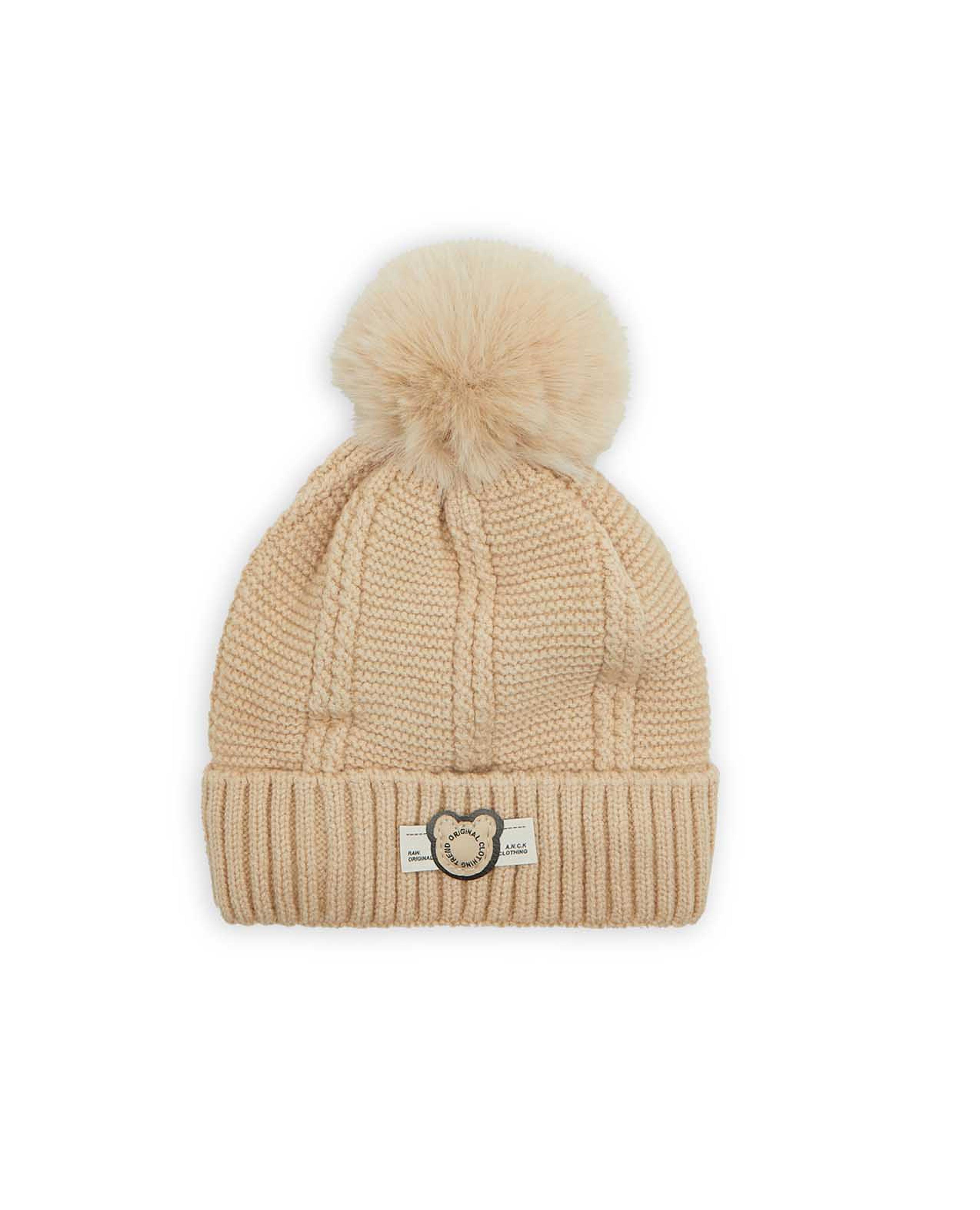 Knitted Beanie Cap with Pom-Pom