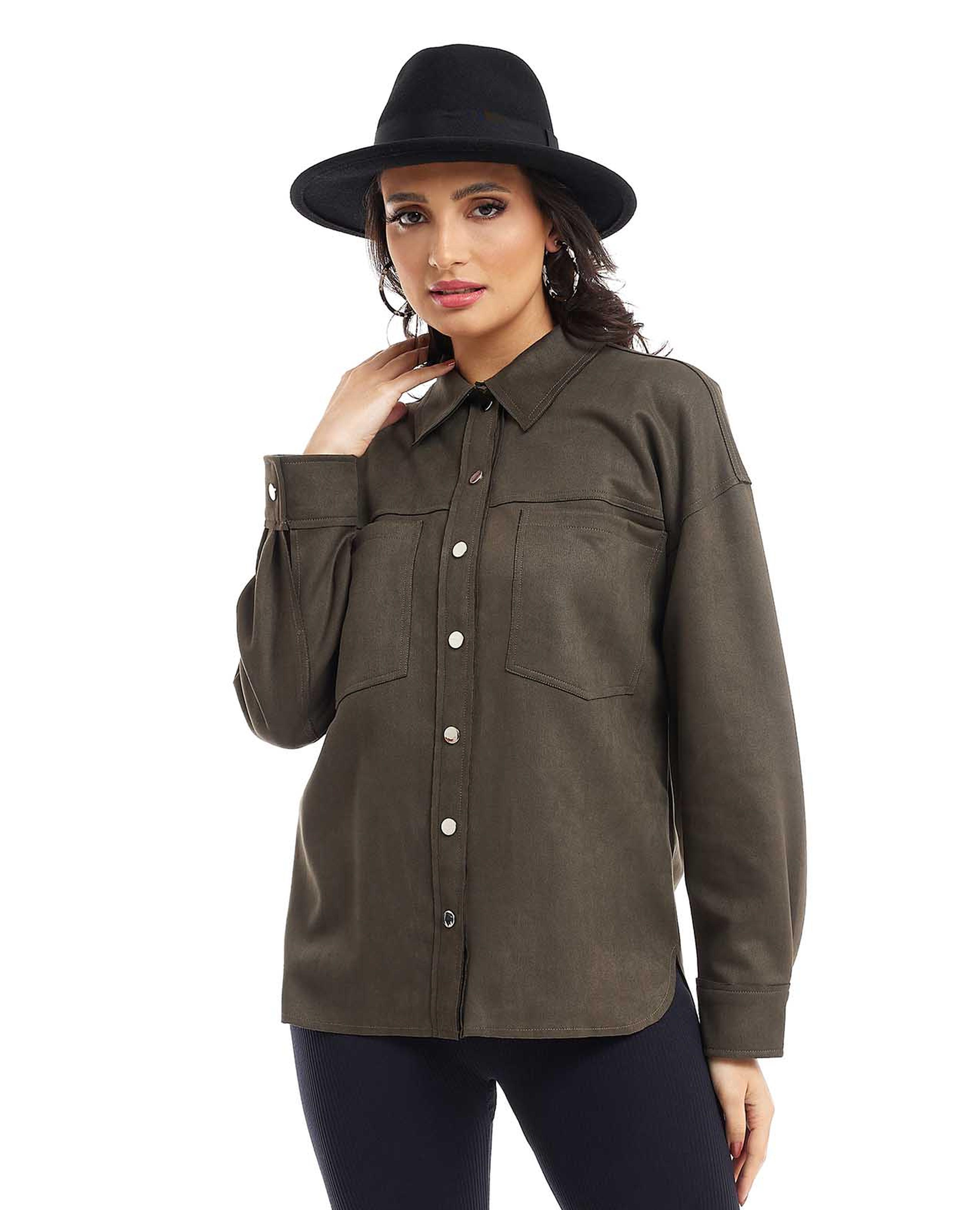 Solid Jacket with Snap Button Closure