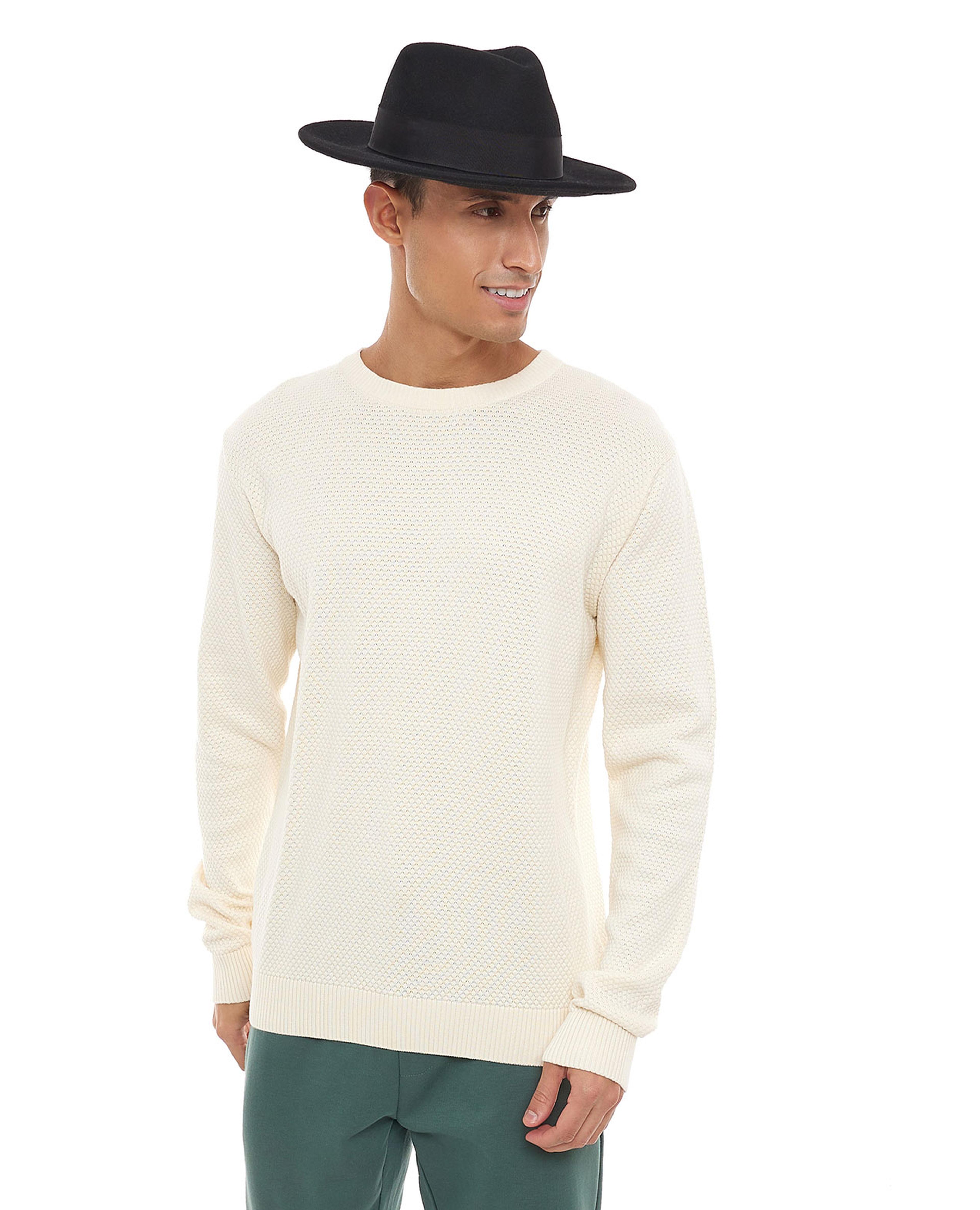 Textured Sweater with Crew Neck and Long Sleeves