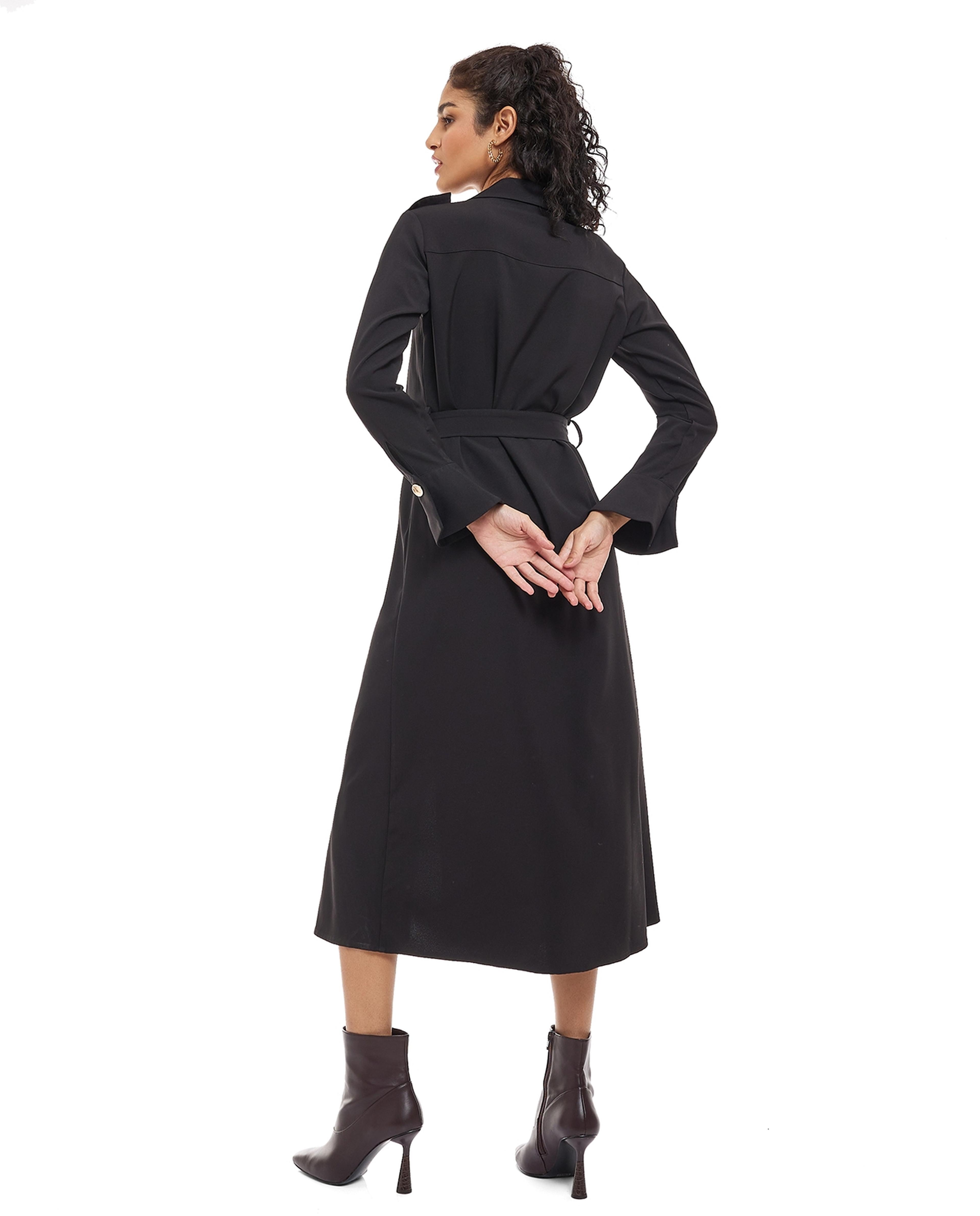 Solid Shirt Dress with Waist Belt