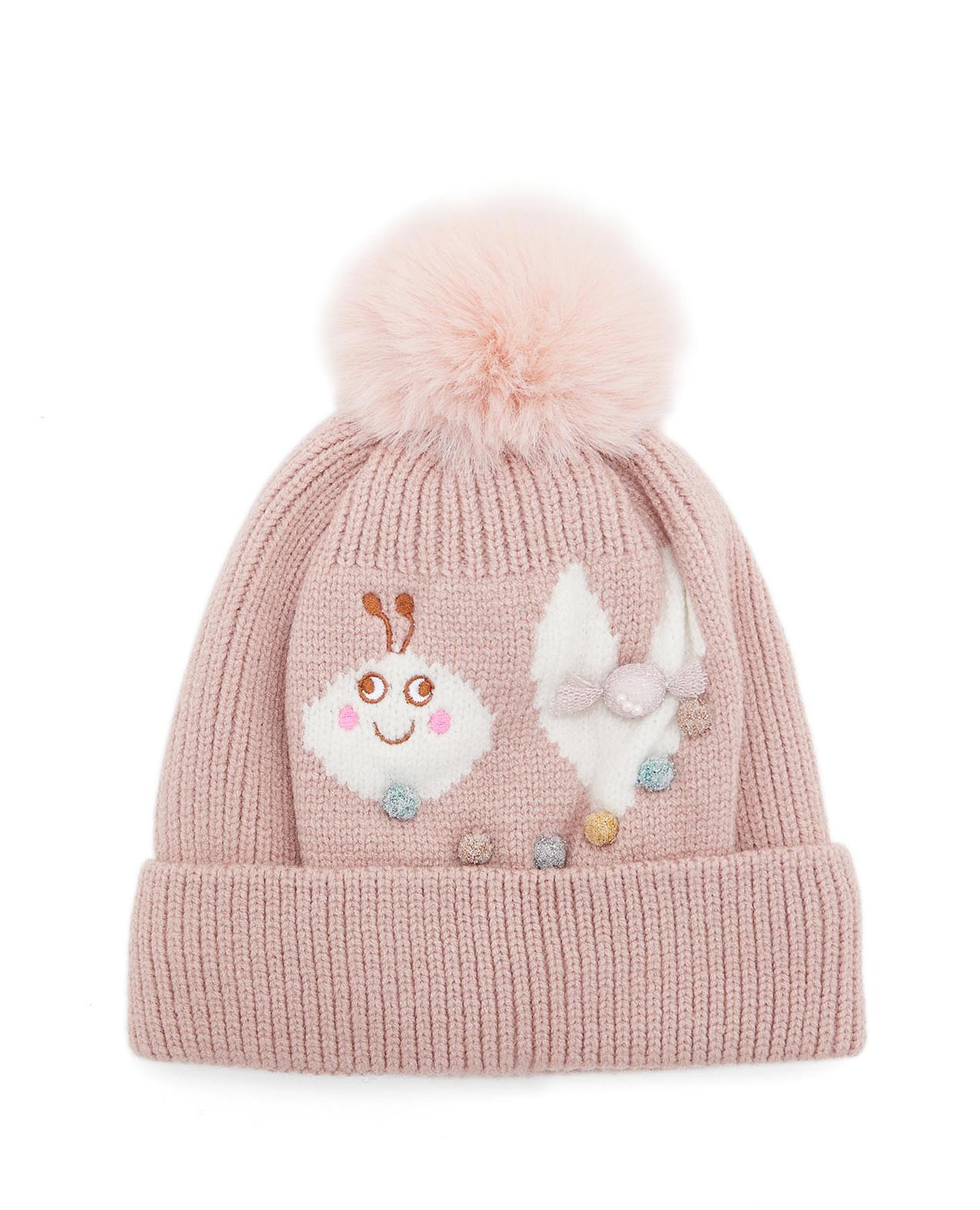 Patterned Beanie with Pom-Pom