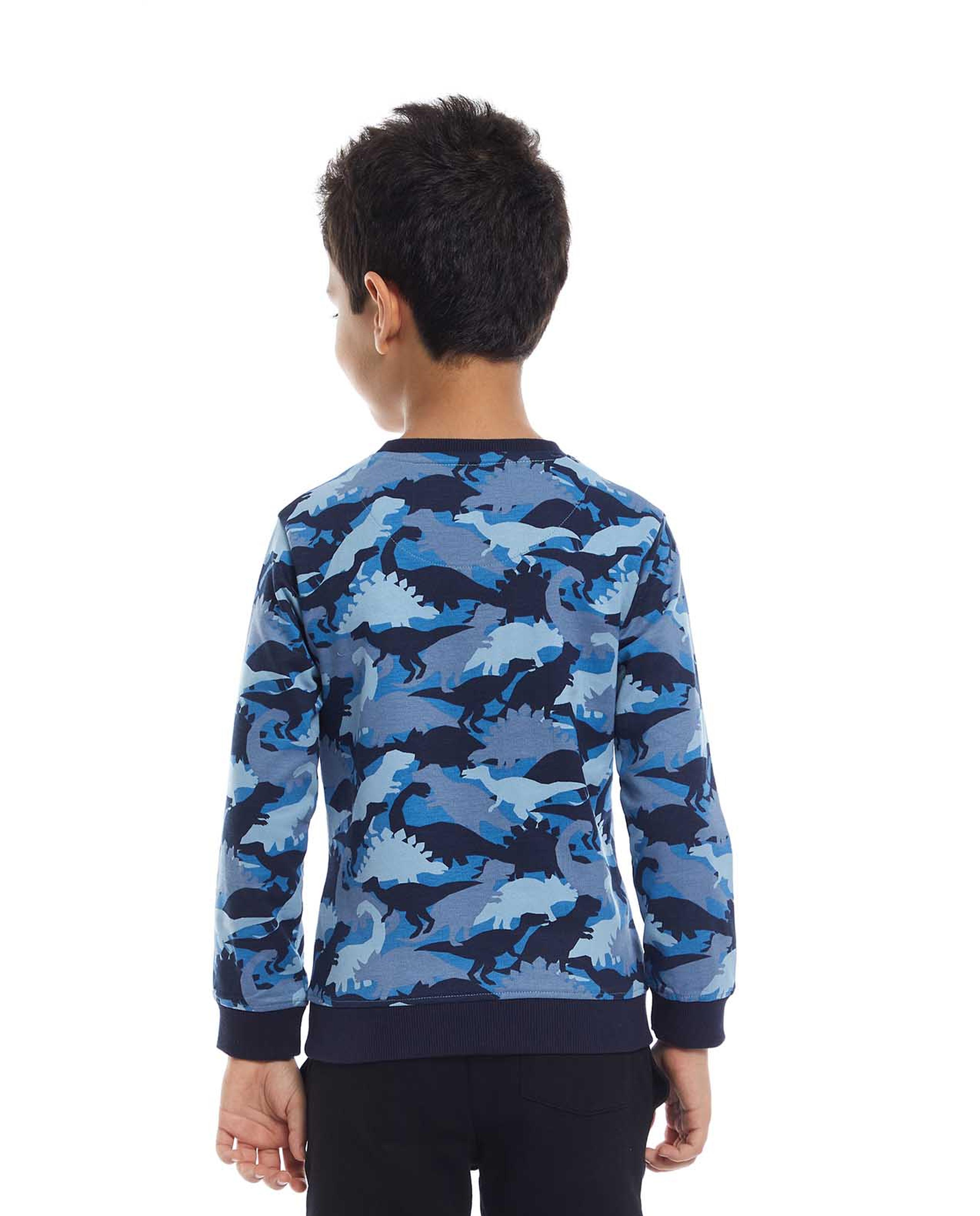 Dino Print Sweatshirt with Crew Neck and Long Sleeves