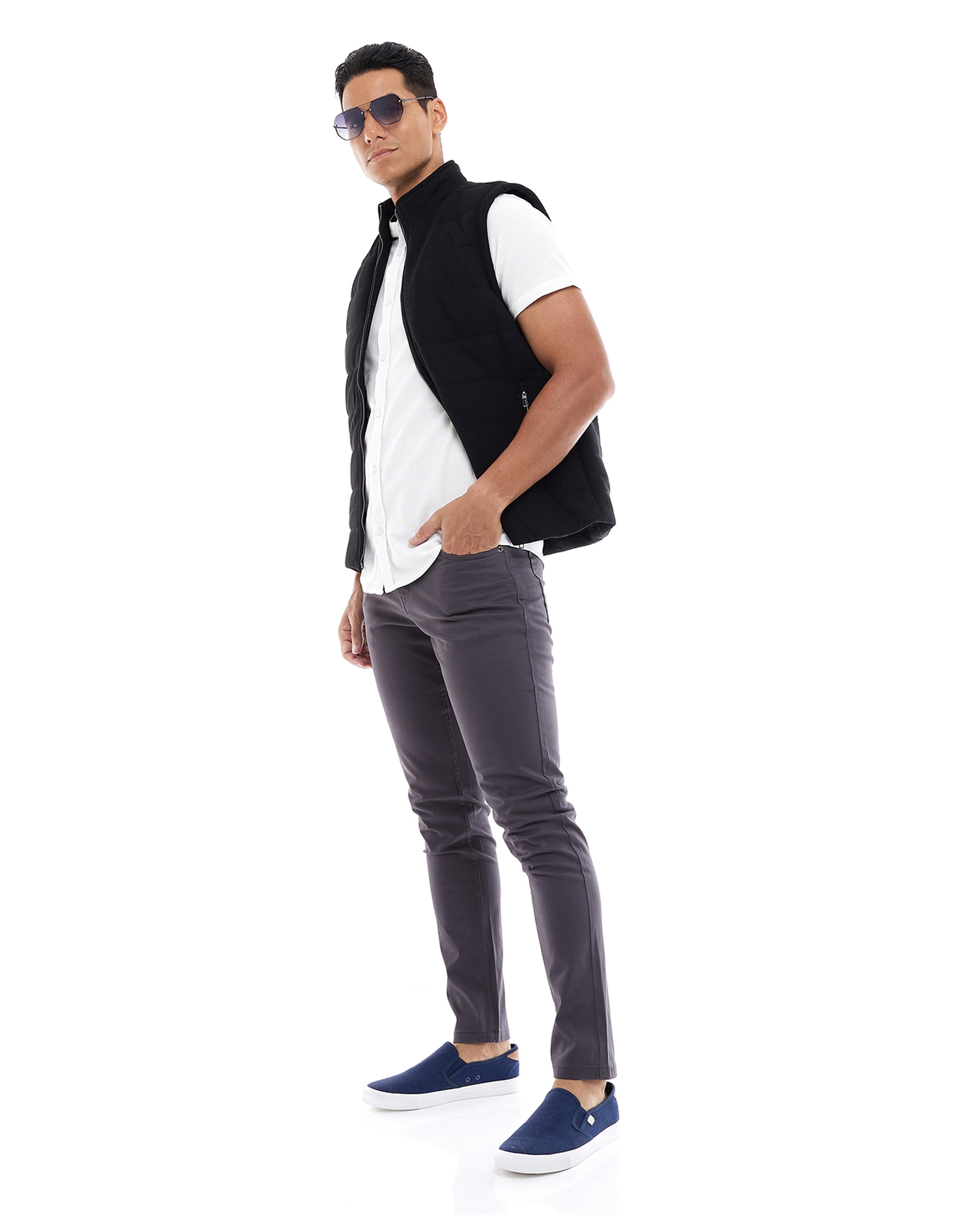 بنطال ضيق سادة بزر