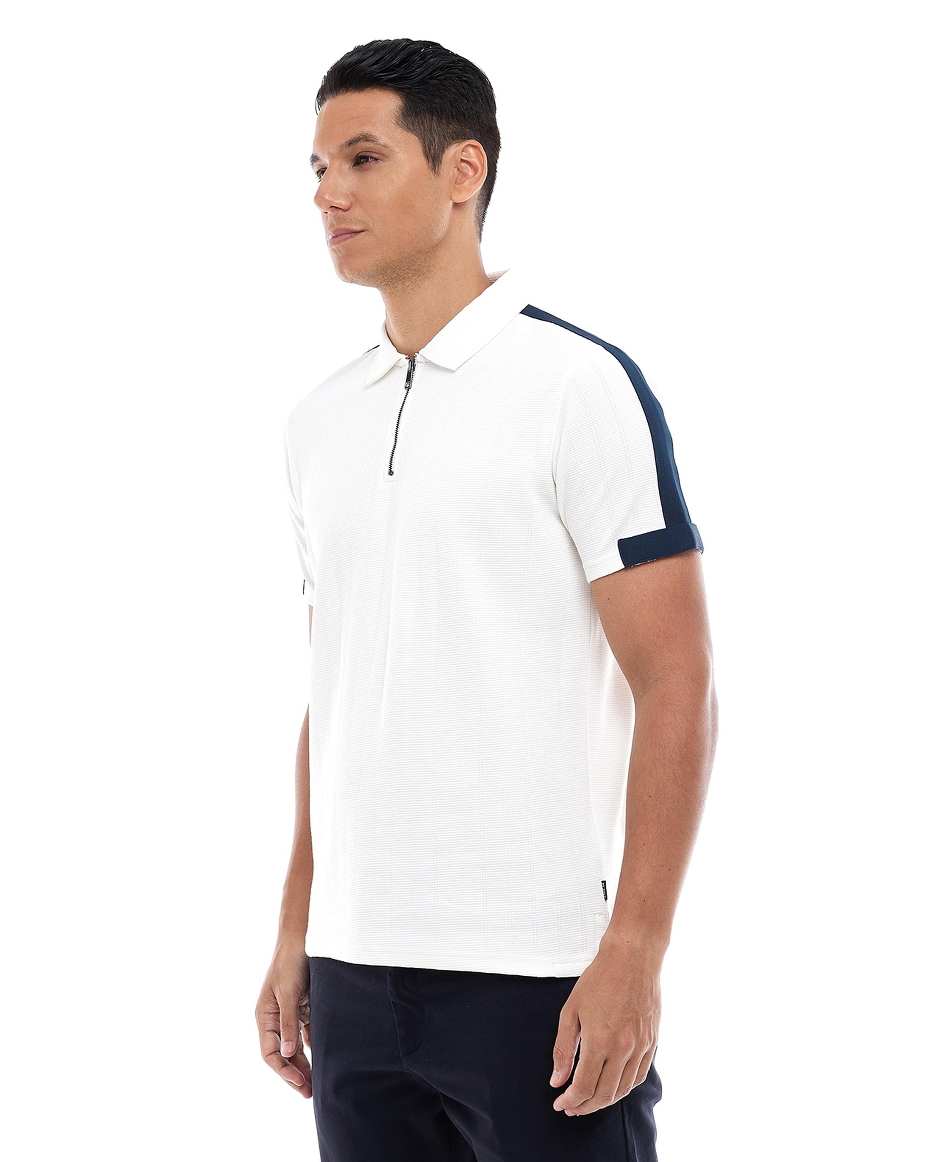 Contrast Trim Polo T-Shirt with Short Sleeves