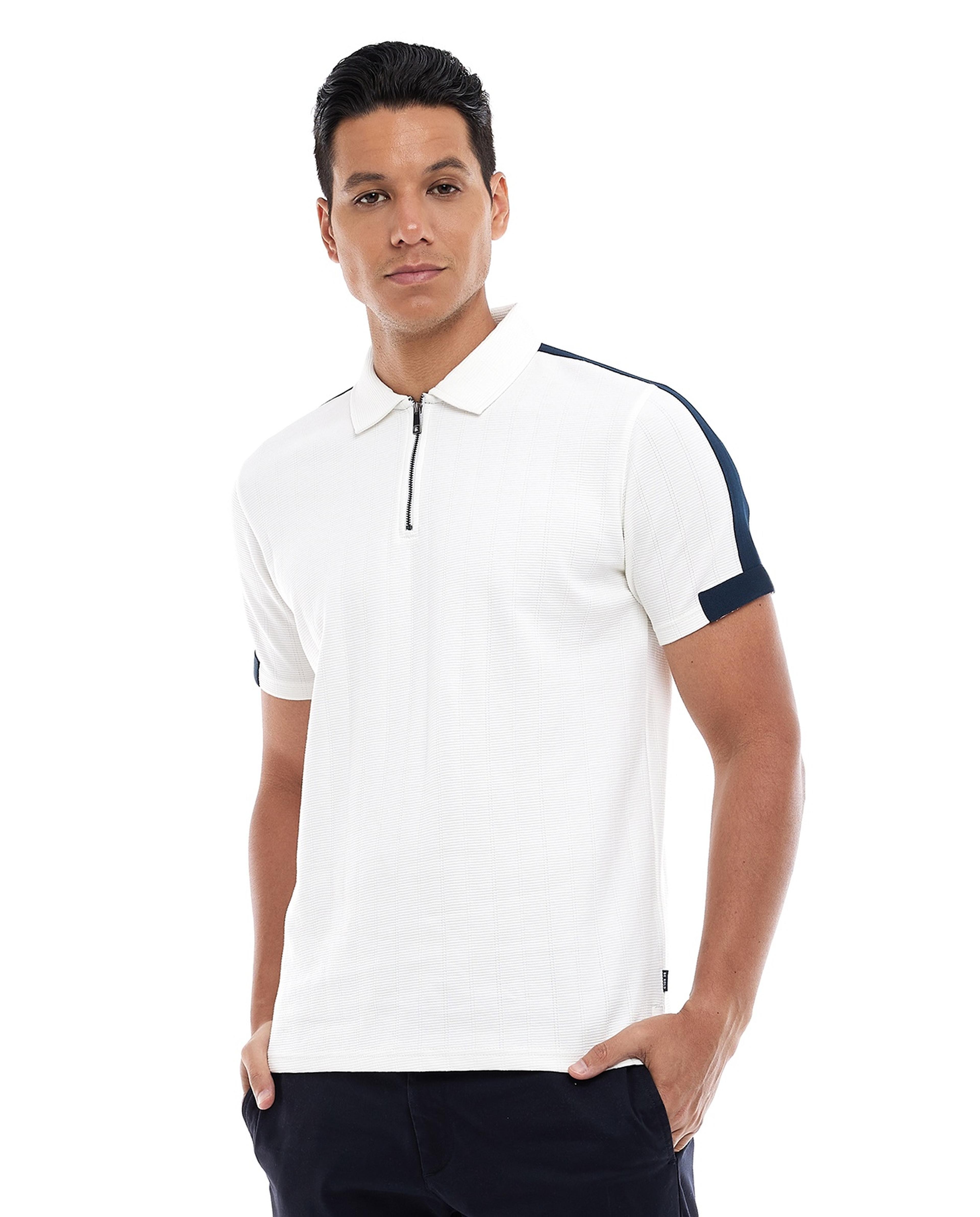 Contrast Trim Polo T-Shirt with Short Sleeves
