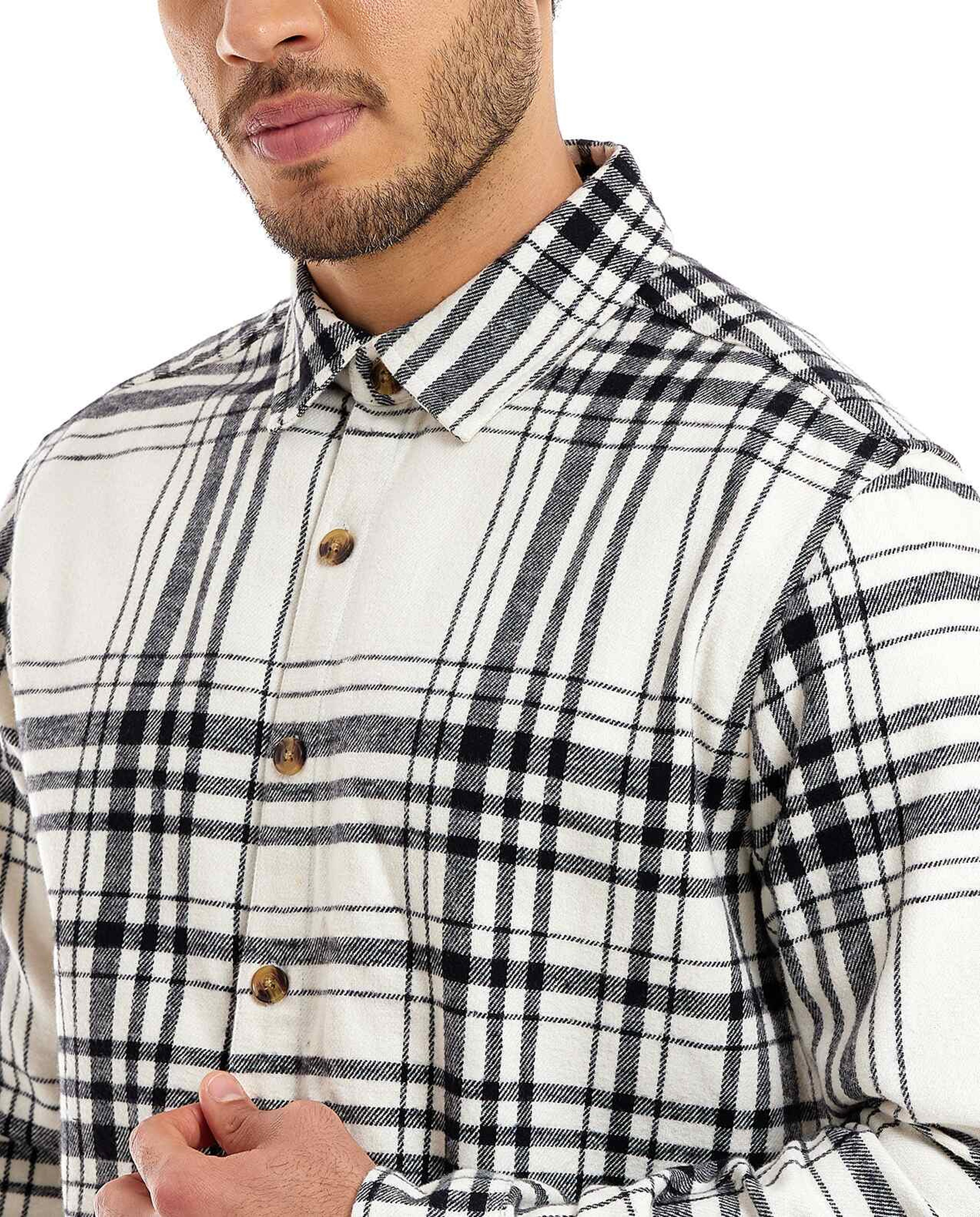 Plaid Shirt with Classic Collar and Long Sleeves