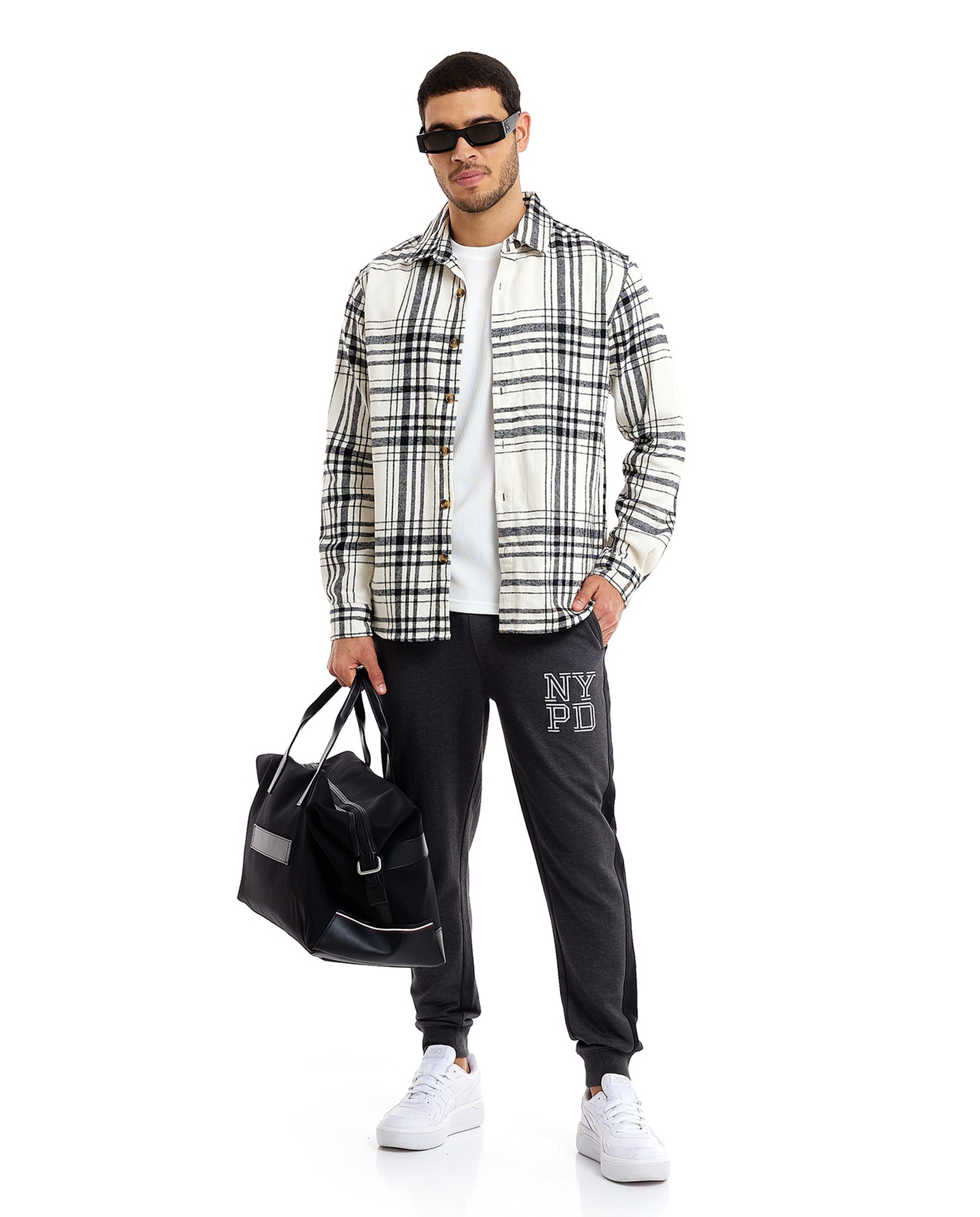 Plaid Shirt with Classic Collar and Long Sleeves