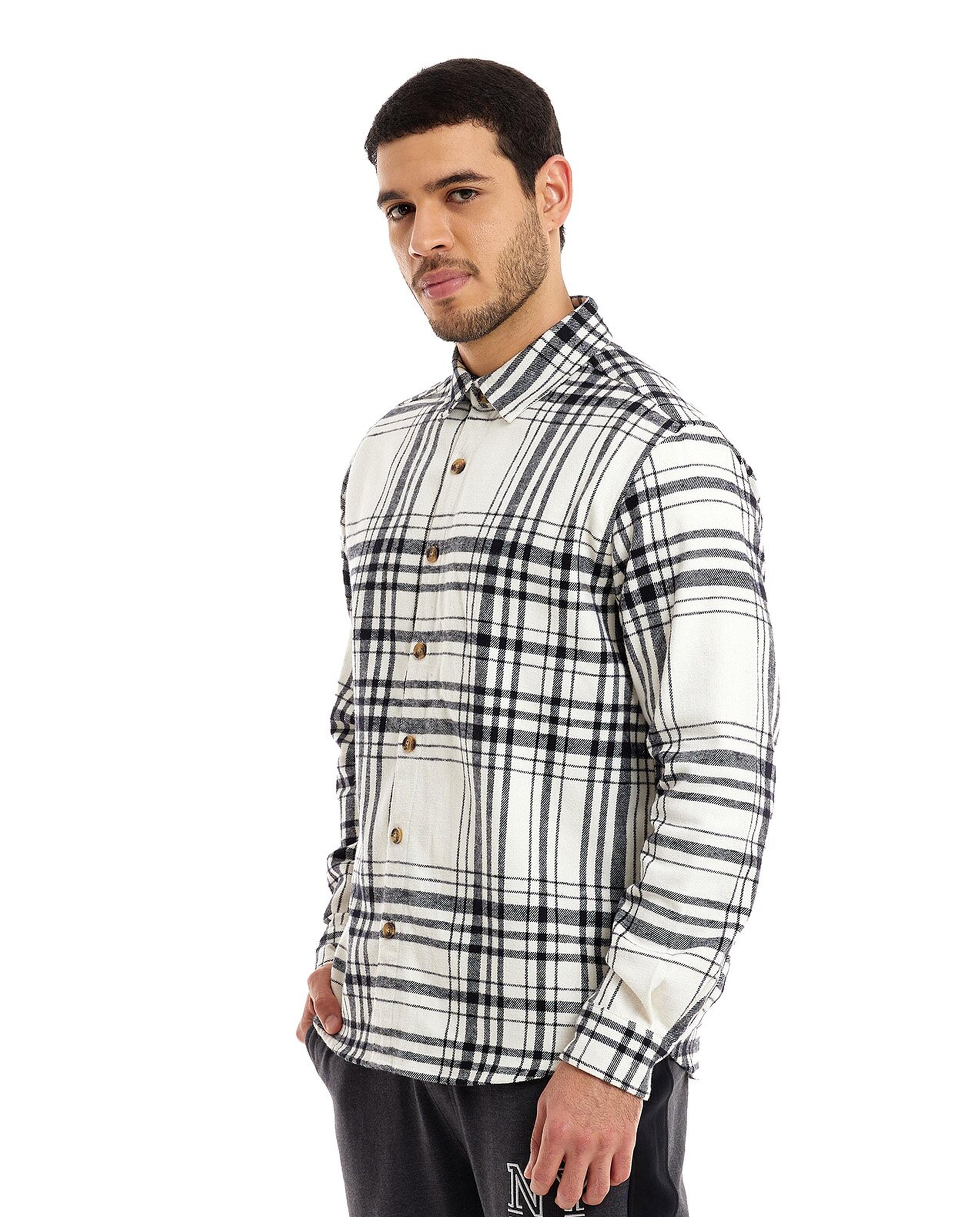 Plaid Shirt with Classic Collar and Long Sleeves