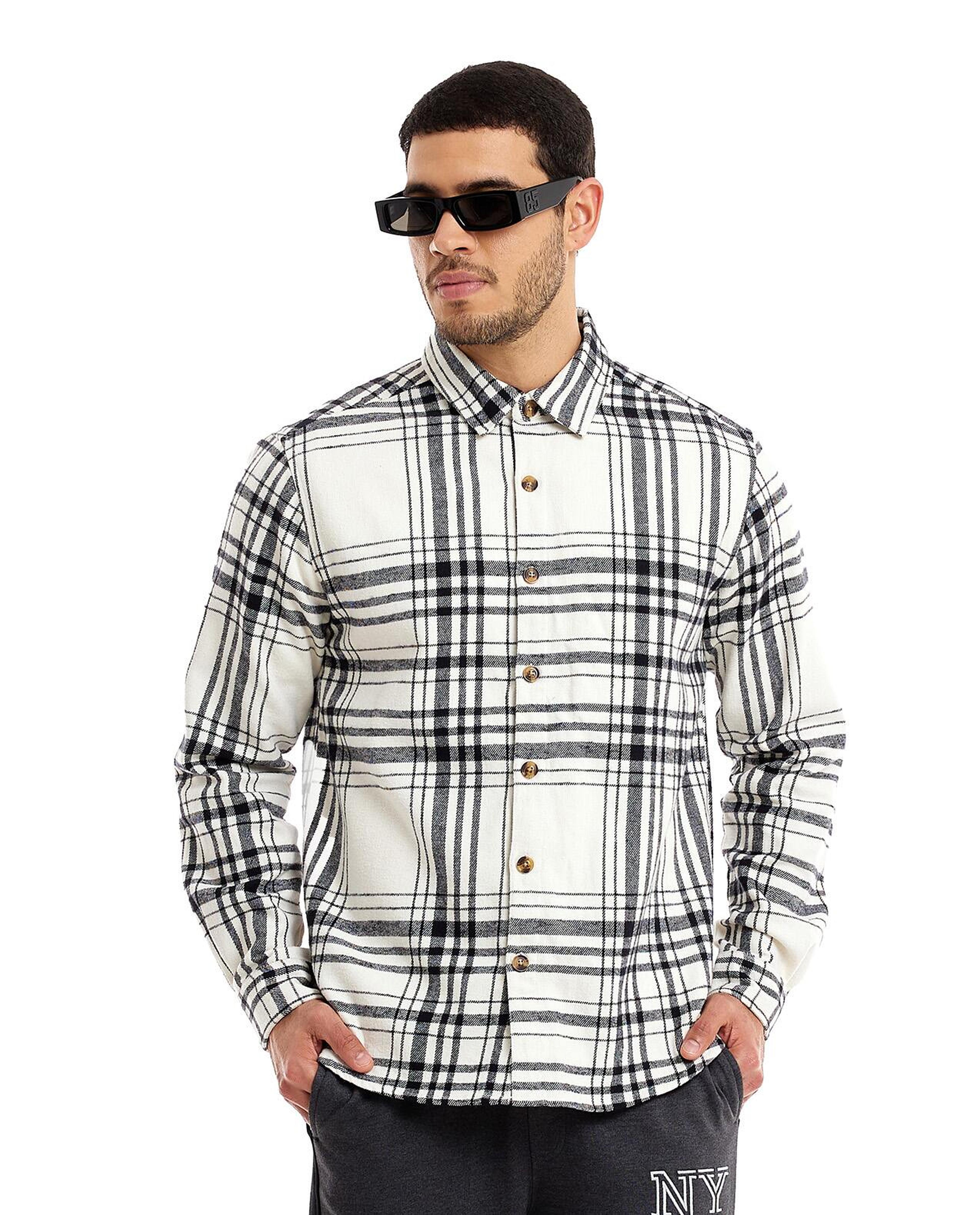 Plaid Shirt with Classic Collar and Long Sleeves