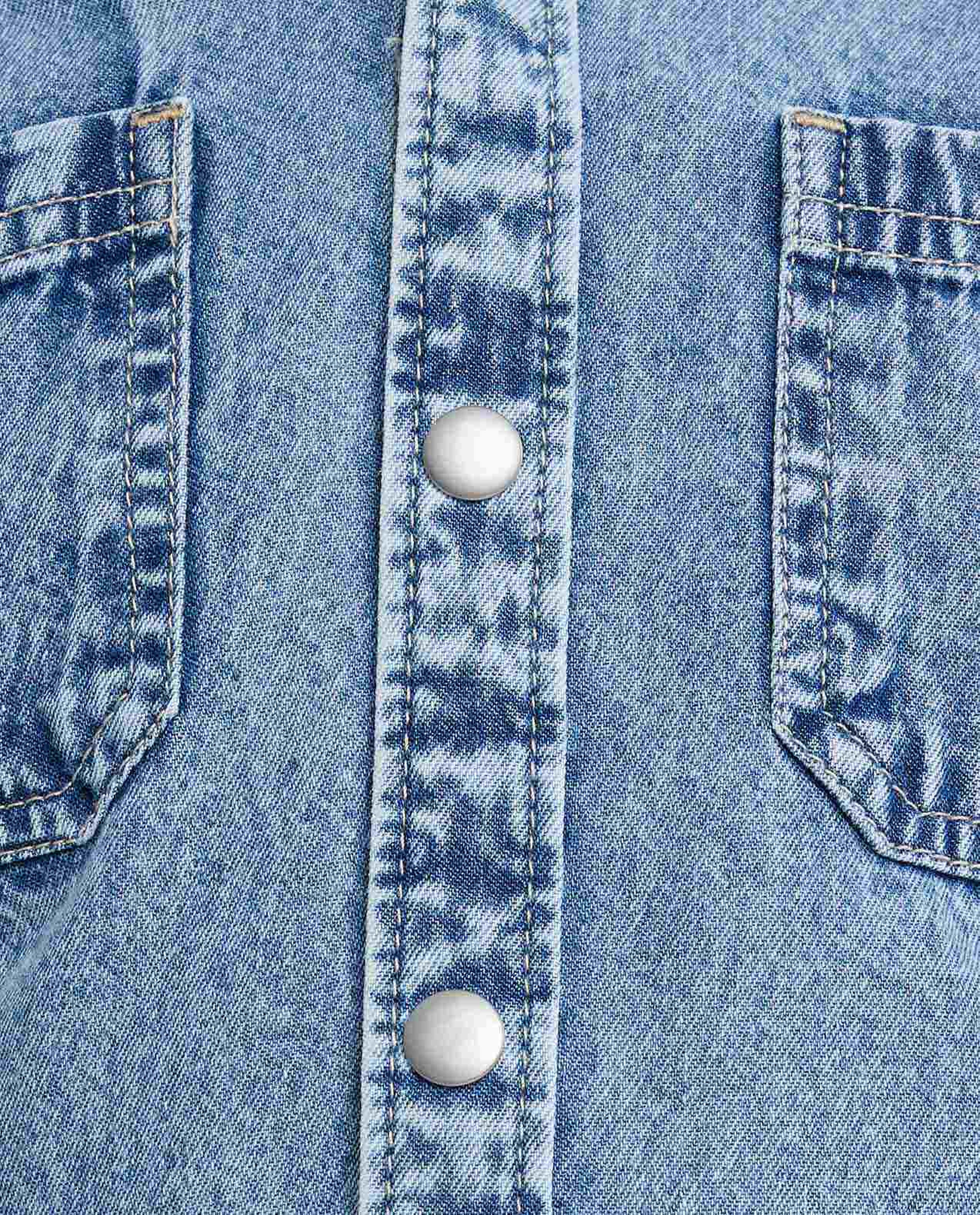 Faded Denim Shirt with Classic Collar and Long Sleeves