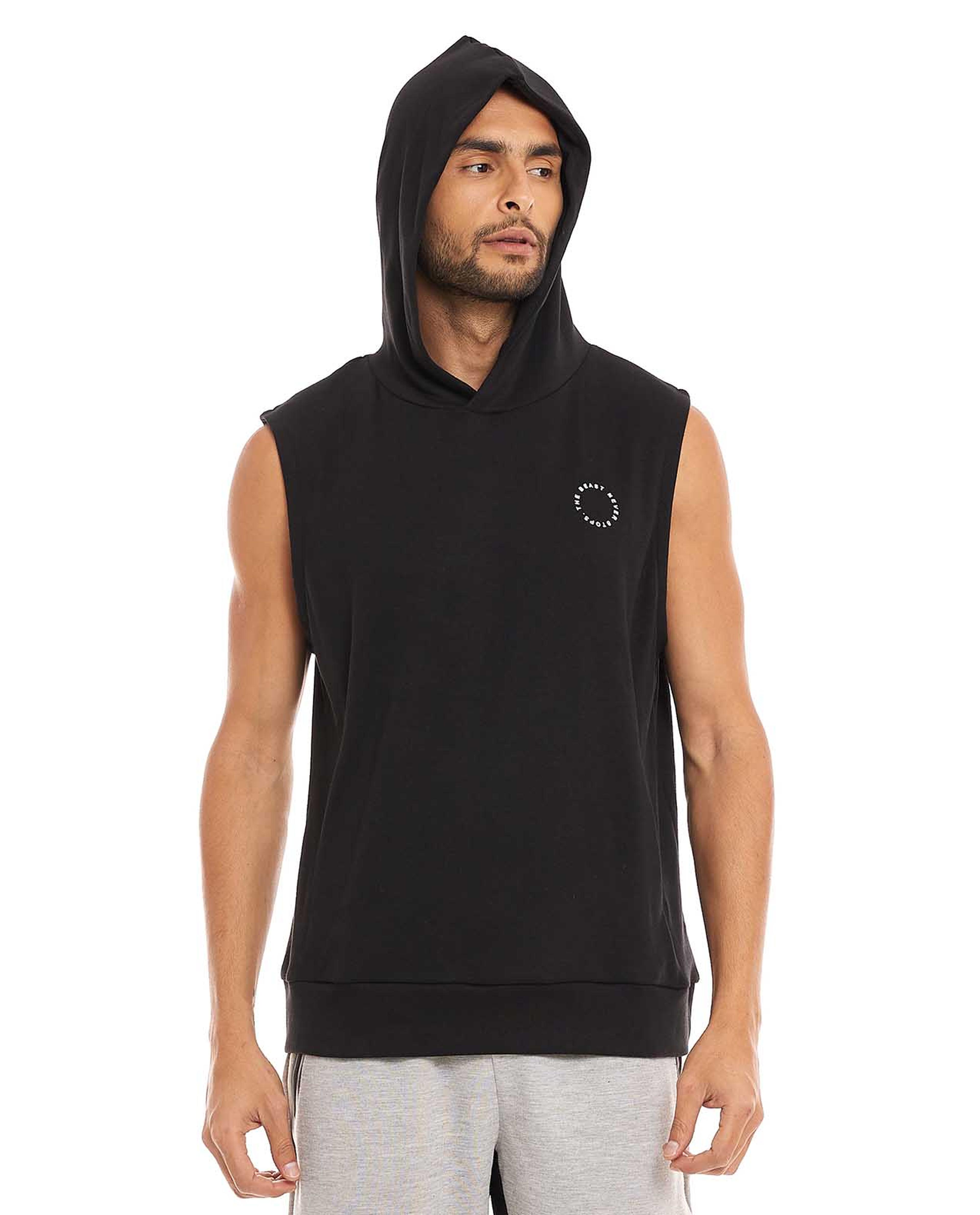 هودي رياضي بدون أكمام بطبعة