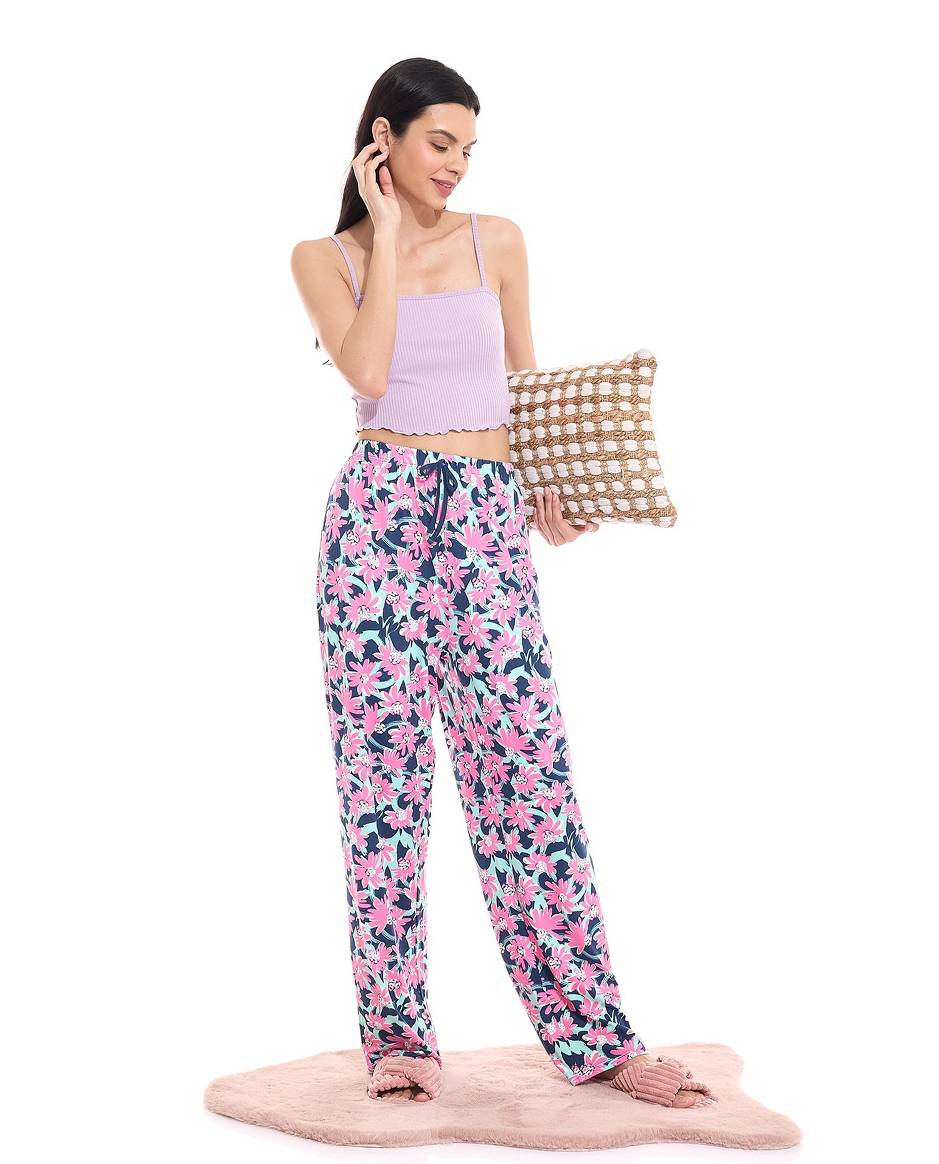 بنطال لاونج بطبعة زهور بخصر مطاطي 