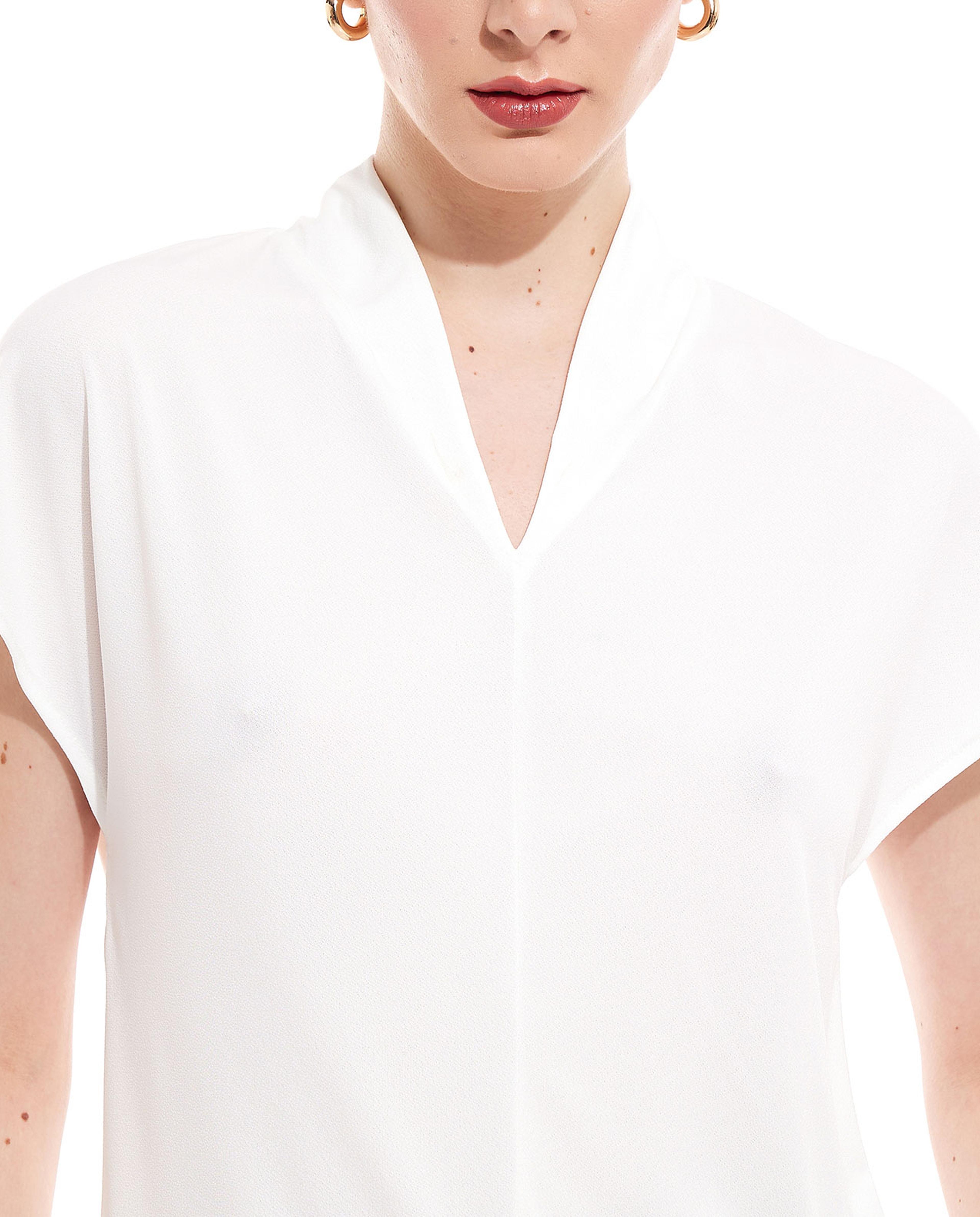 Solid Top with V-Neck and Short Sleeves