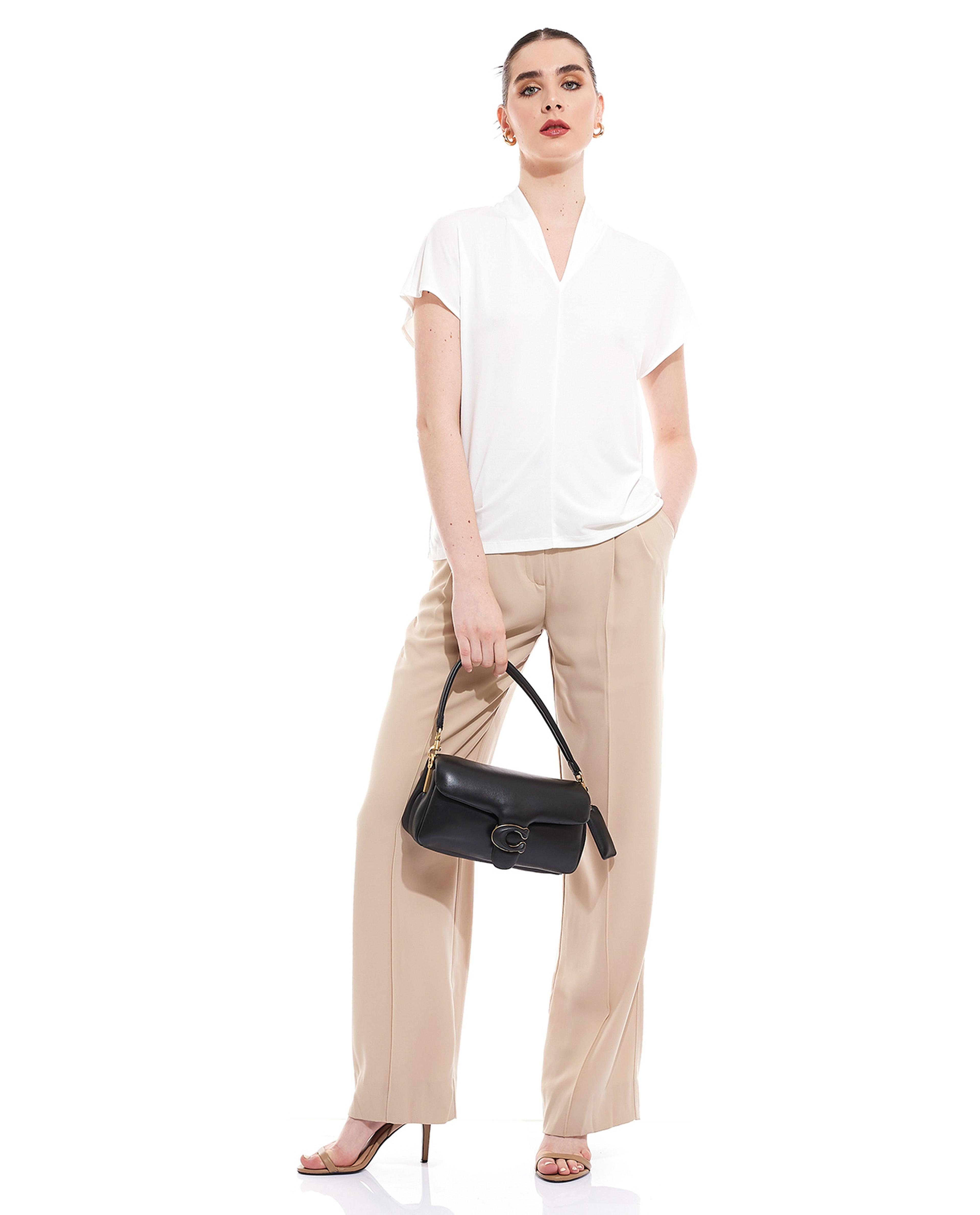 Solid Top with V-Neck and Short Sleeves