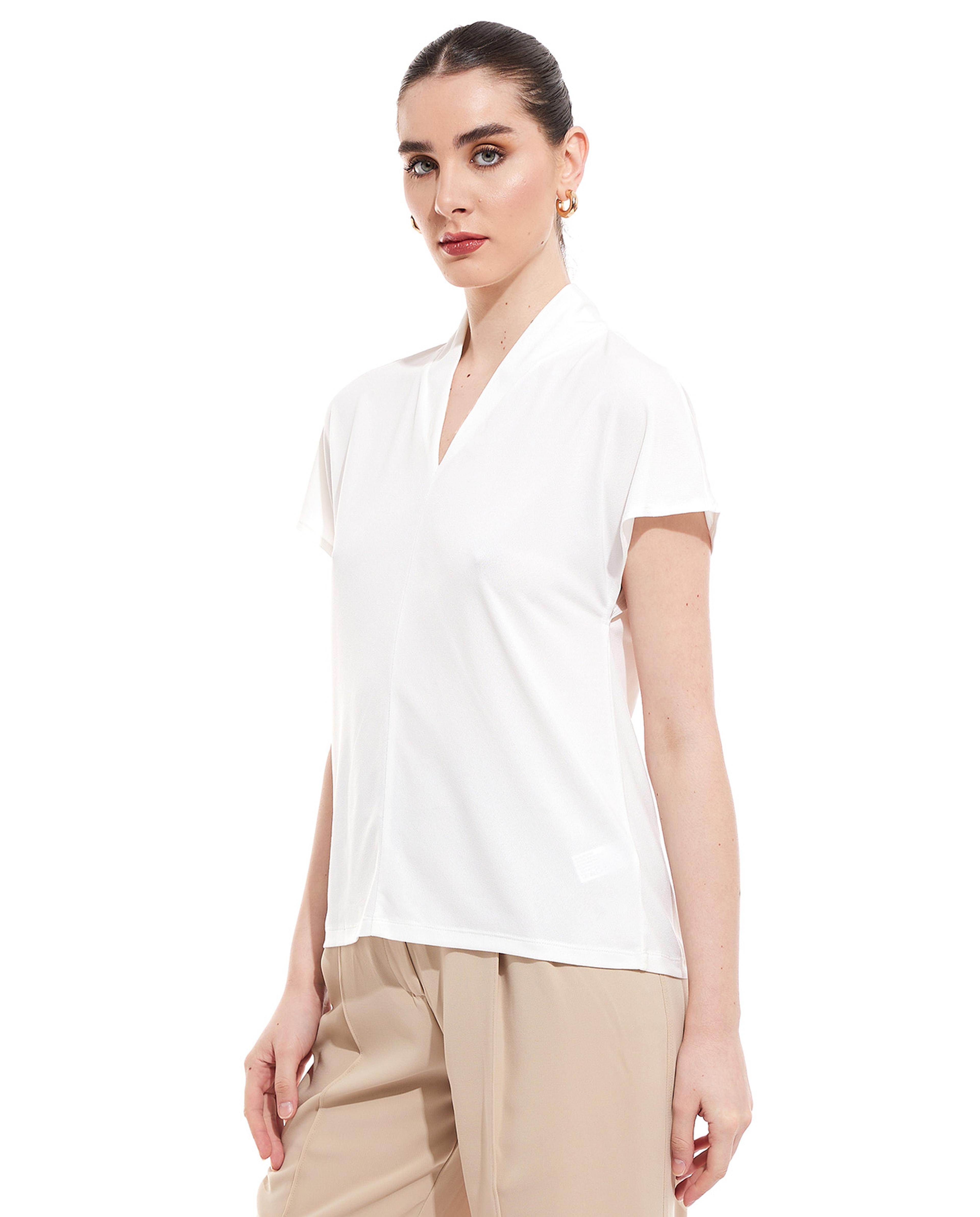 Solid Top with V-Neck and Short Sleeves